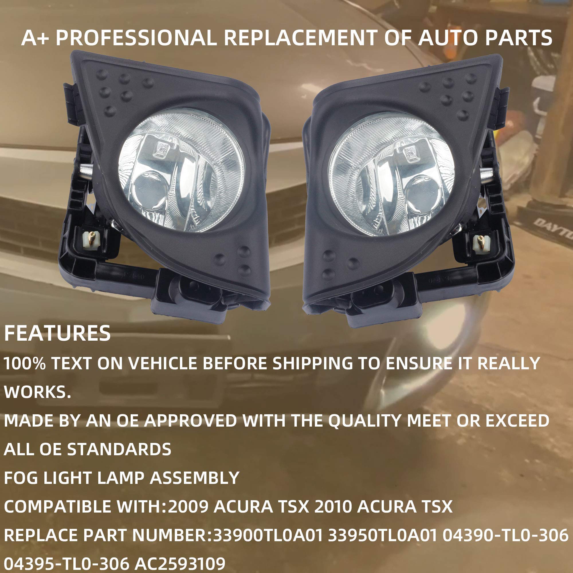 Dasbecan 33900Tl0A01 Fog Lights Housings Shell With Bulbs And Wiring Harness Kit Front Bumper Led Fog Bulbs Compatible With Honda Acura Tsx 2009 2010 Replaces 33950-Tl0-A01 33900Tl0A01 2 Pack
