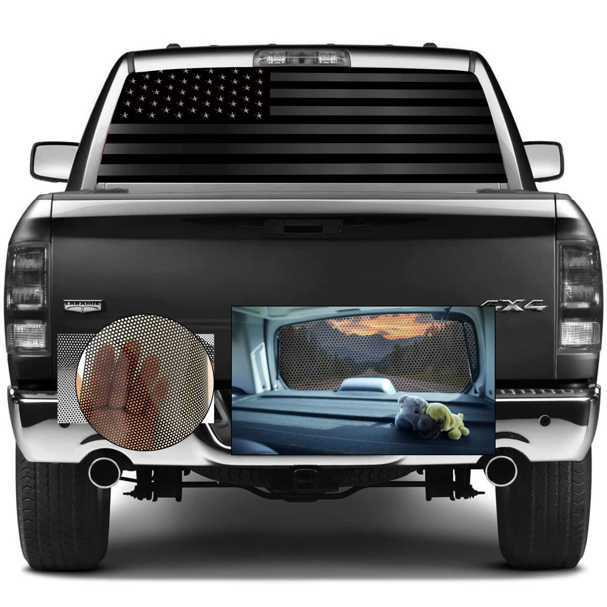 American Flag Decals For Trucks, Rear Window Decal, Truck Back Window Graphics Black Gray-Size 66'' X 20''