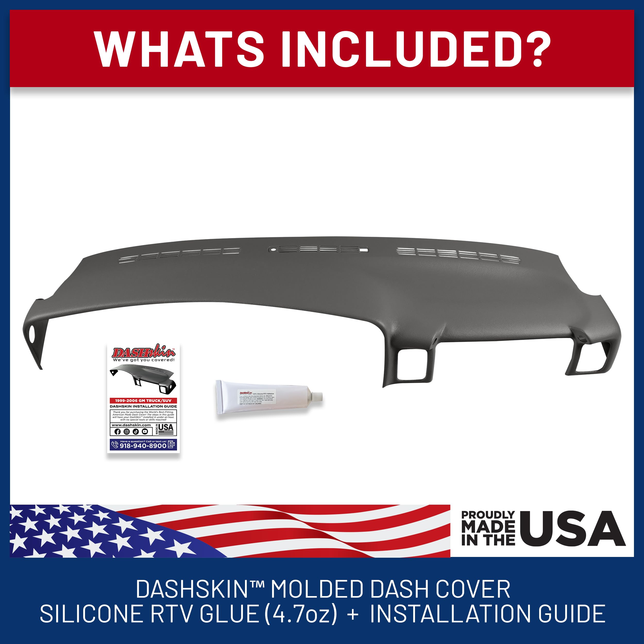 DashSkin Molded Dash Cover for 2000-2006 Tahoe/Suburban/Yukon, Dark Pewter, Model 0006GM-Dark Pewter, Made in USA