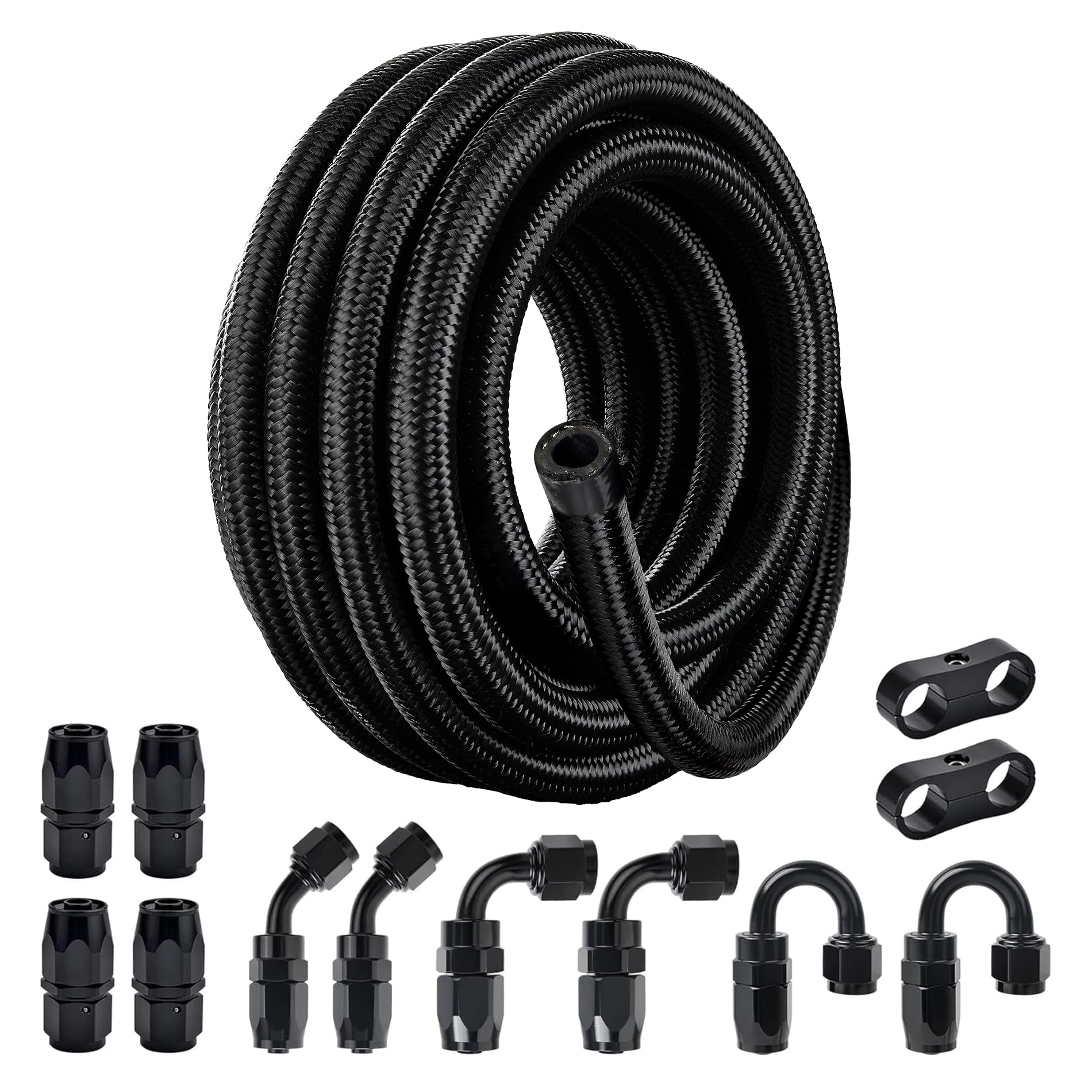 EVIL ENERGY 12AN Fuel Line Kit, 12AN Nylon Braided Fuel Line Hose Fitting Kit CPE 20FT Black