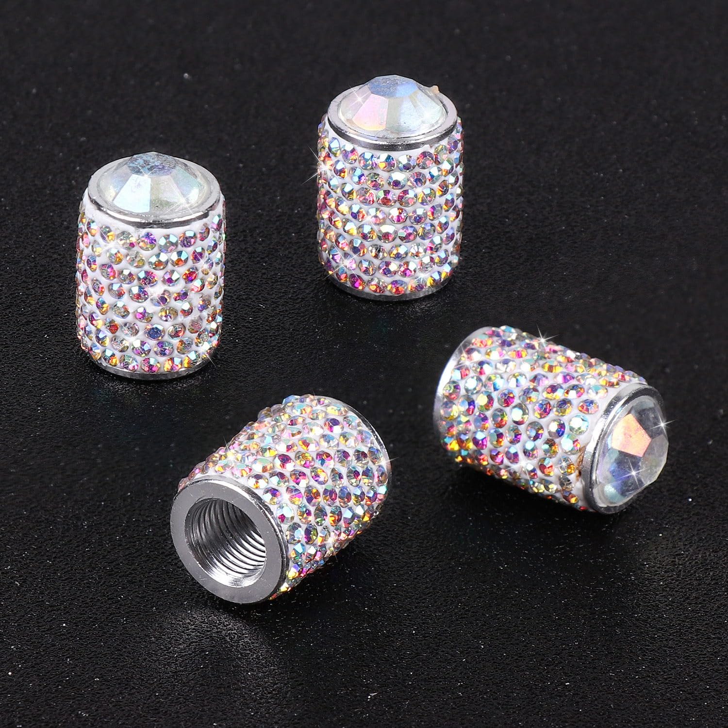 ToBeQueen Bling Tire Valve Caps - 4 Pack Handmade Crystal Rhinestone Dustproof Car Accessories - F-AB Color for Cars/SUVs/Motorcycles/Bikes