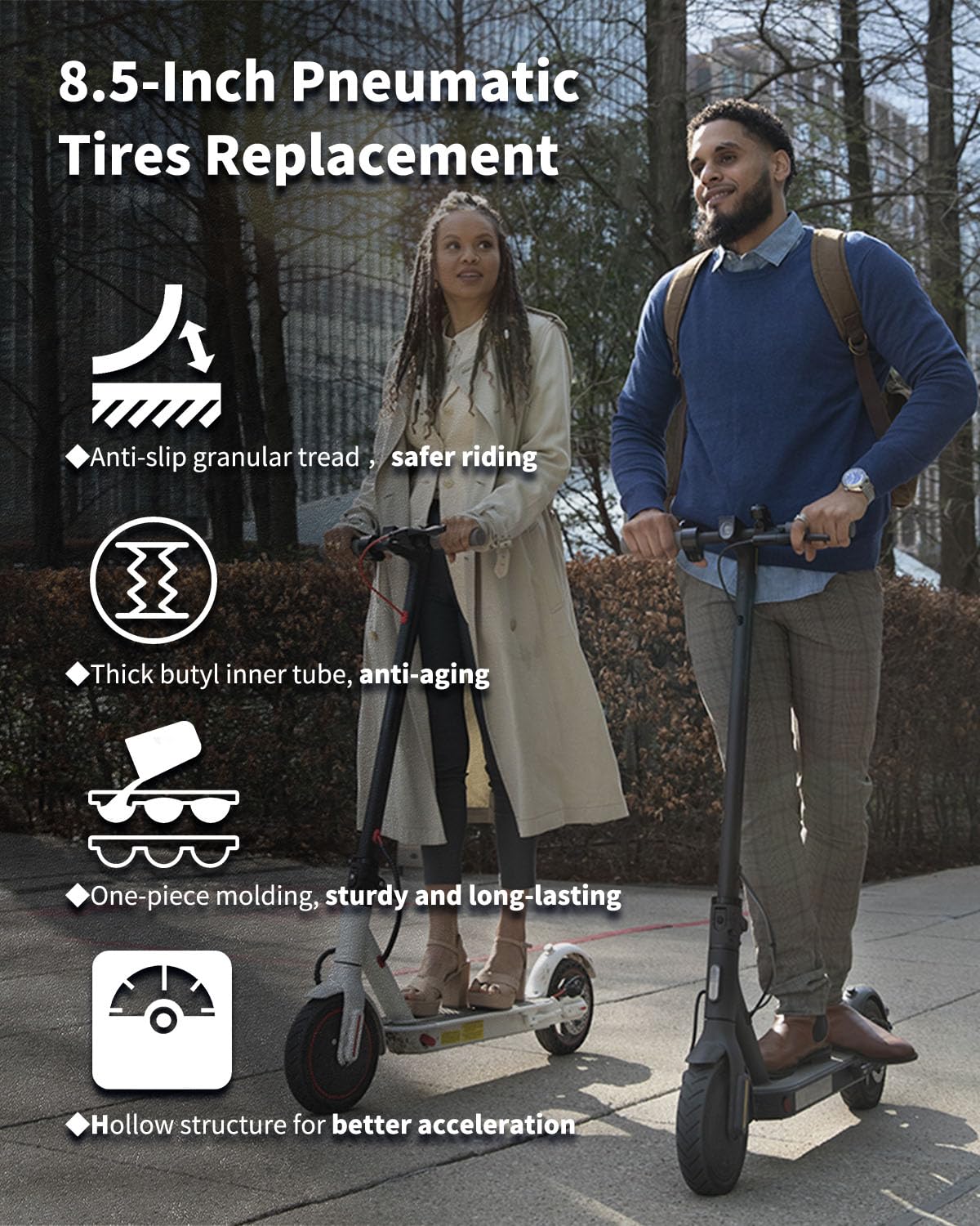 Walshen 8.5" Tire Tube Set for Xiaomi Electric Scooter - Rubber, Black, Model 50/75-6.1, Thickened Pneumatic Tire and Tubes