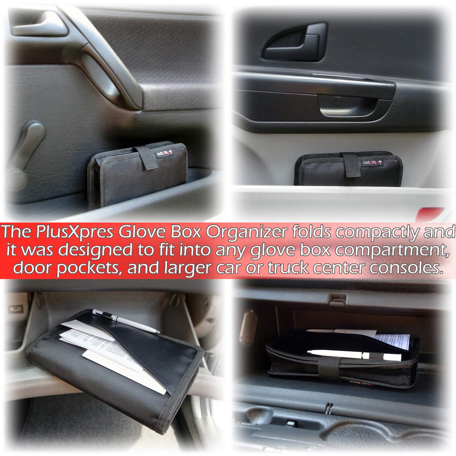 Glove Box Compartment Organizer - Car Document Holder - Owner Manual Case Pouch - Vehicle Storage Wallet For Registration & Insu