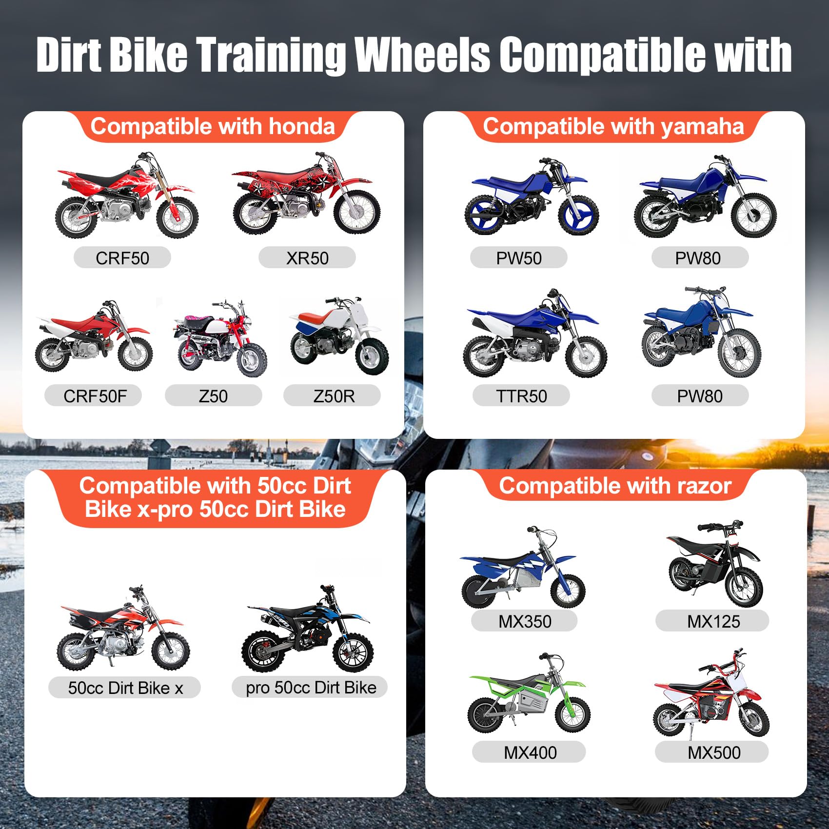Harsire Dirt Bike Training Wheels for 50cc Bikes - Alloy Steel, Universal Fit, Silver, Compatible with Honda, Yamaha, KTM, Razor Models