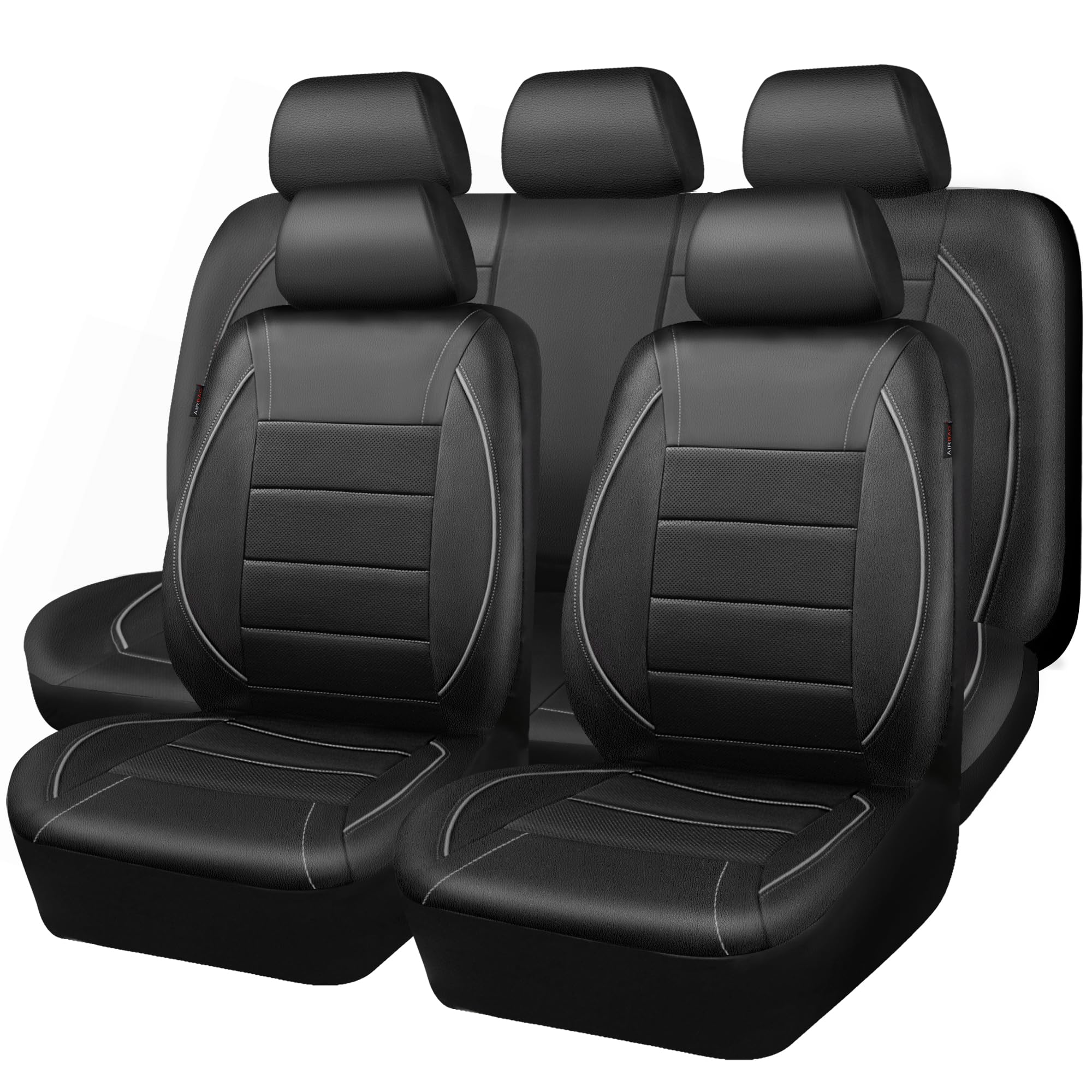 Car Pass Universal Reflect Piping Leather Car Seat Cover, Fit For Suvs,Van,Trucks,Airbag Compatible,Inside Zipper Design And Res