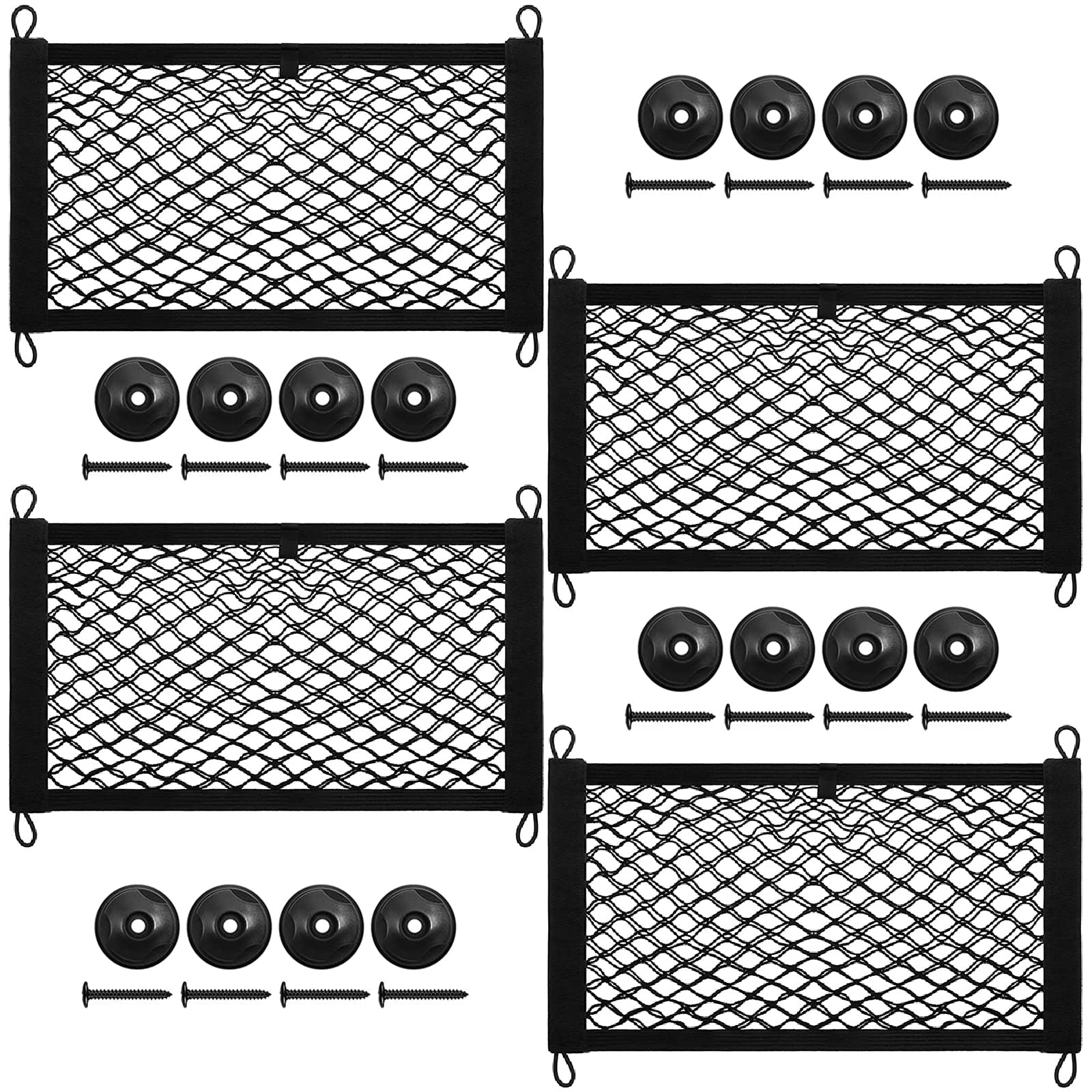 Dedc 4 Pieces Stretchable Cargo Net Pocket, Storage Mesh Net Pocket, Elastic Automotive Cargo Nets Storage Pouch, With 16 Pieces