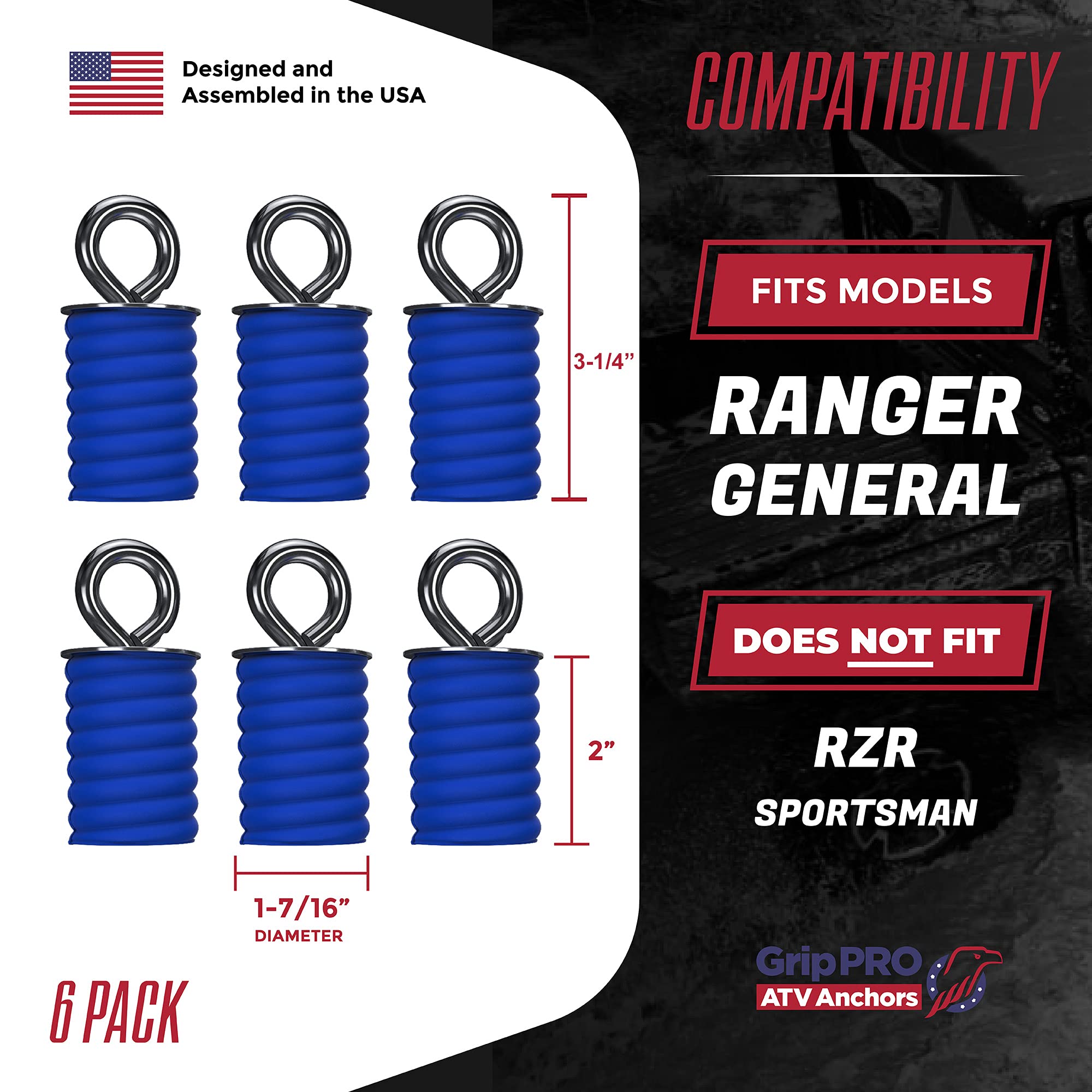 Grippro Atv Anchors To Fit Polaris Ranger & General Lock & Ride - Atv Tie Down Anchors Set Of 6 - Oem Quality Fit Atv Lock And R
