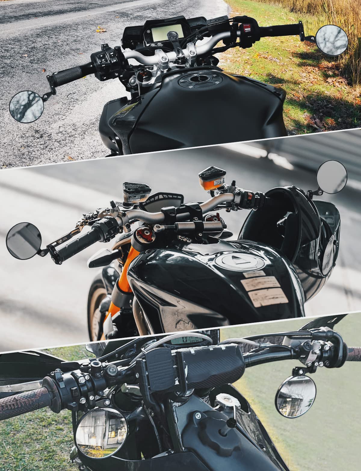 KEMIMOTO 360° Rotatable Motorcycle Handlebar Mirrors, Black, Metal, Fits 13-21 mm, Mirror Diameter 3.9 in, Model MU-F0804-00202