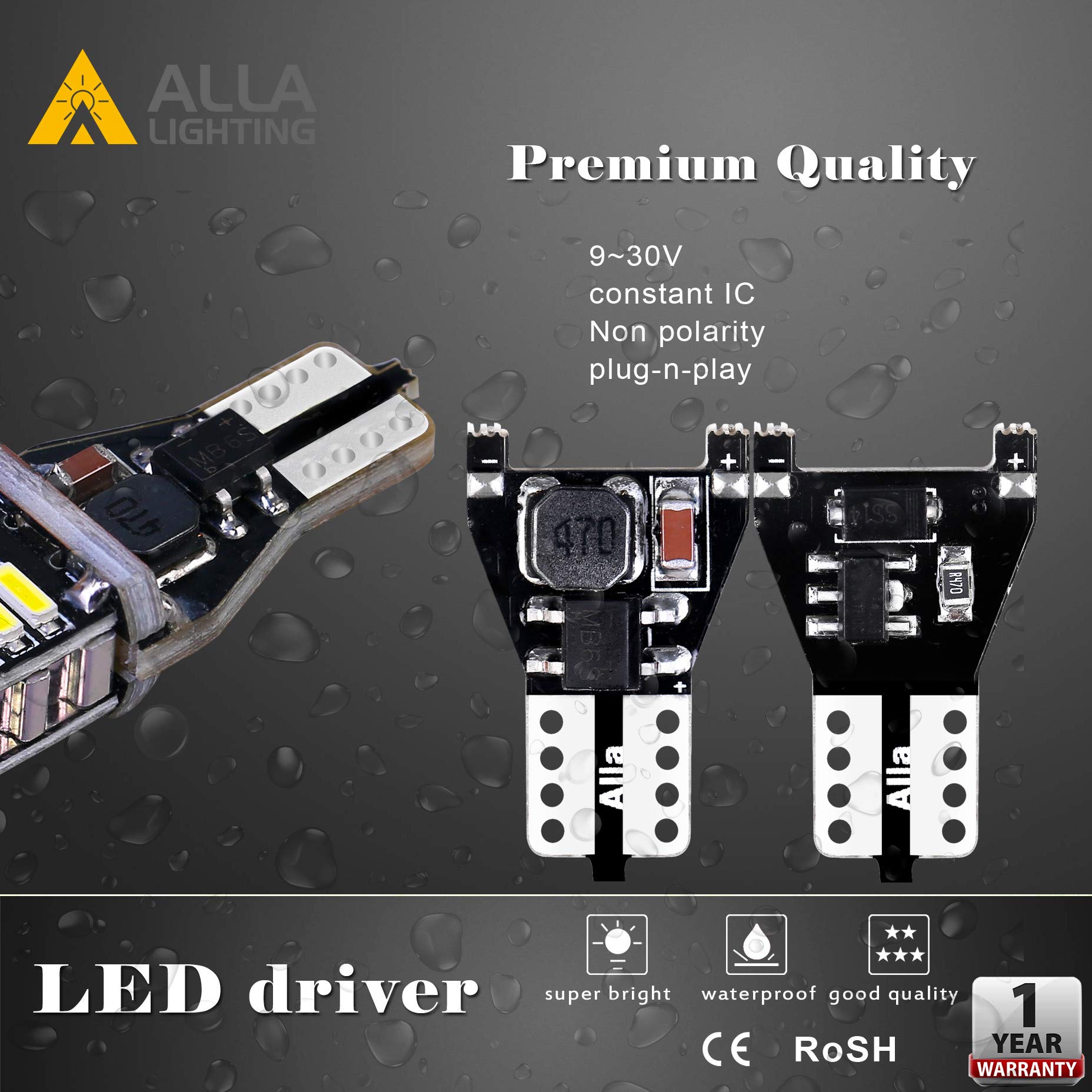 Alla Lighting 912 921 Led Bulbs For Back-Up Reverse Lights, 6000K Xenon White Can-Bus 4014 30-Smd T10 T15 906 W16W 921K 922, 360