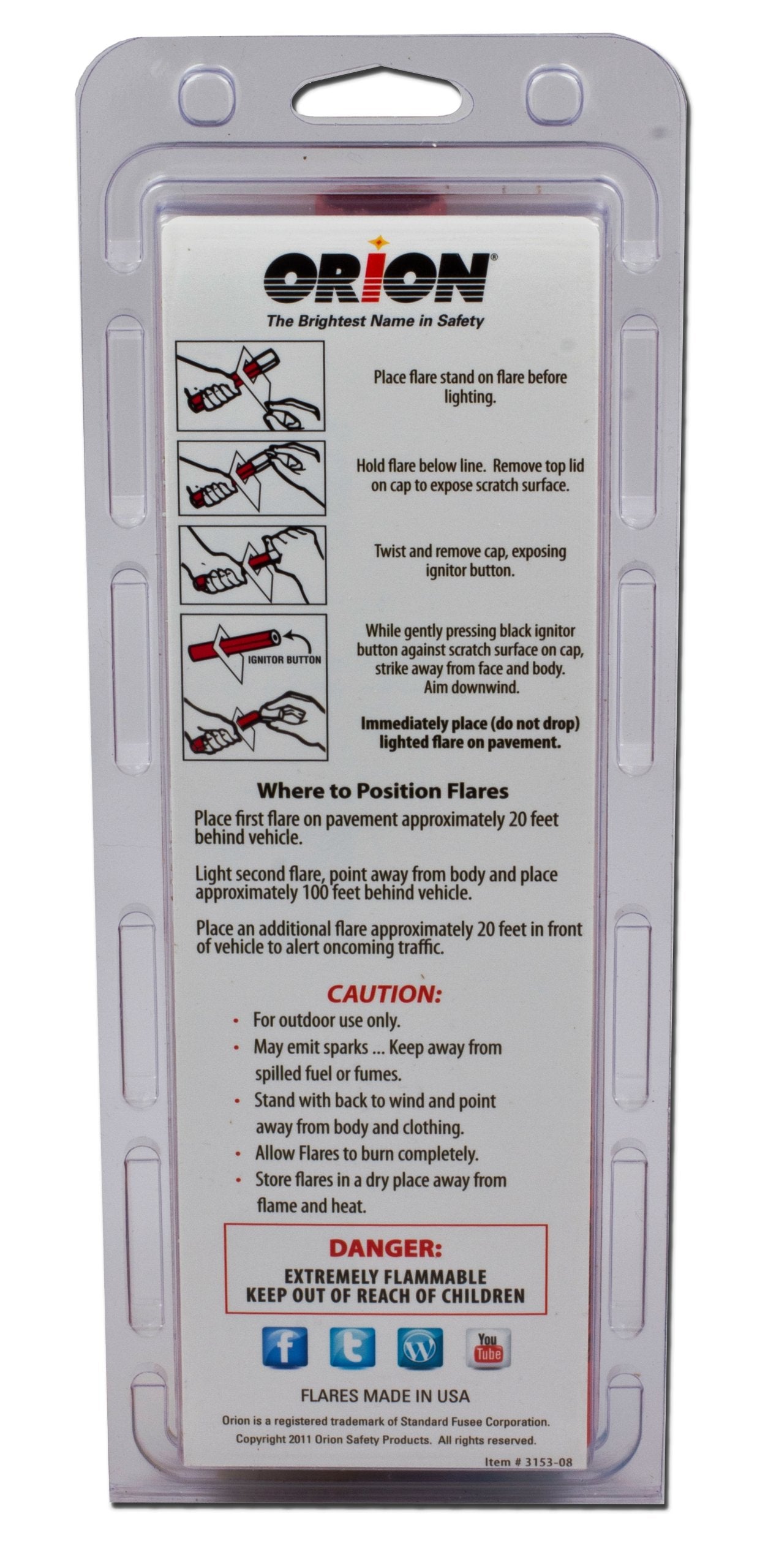 Orion Safety Road Flares - 3 Pack, Model 3153-08, Durable Plastic, Essential Safety Gear
