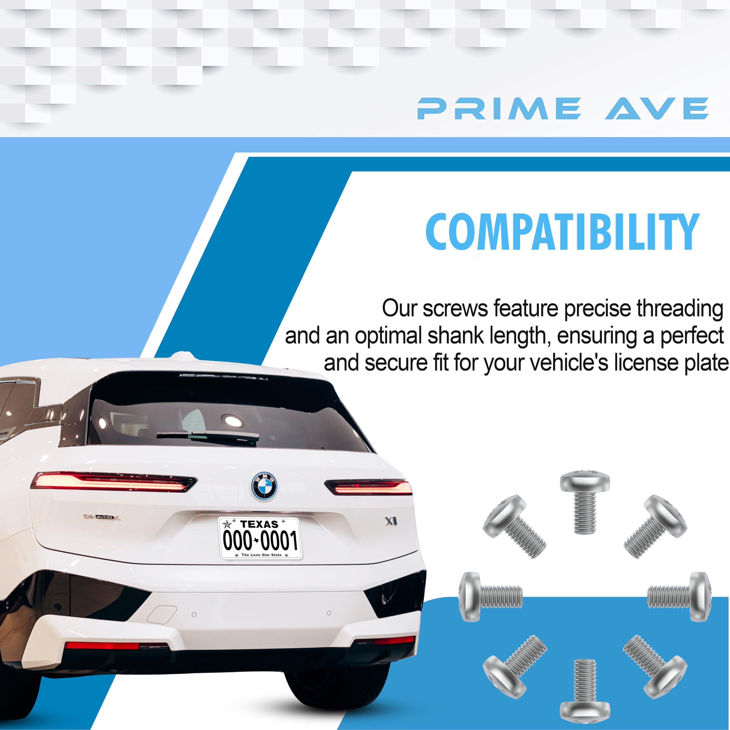 Prime Ave Stainless Steel License Plate Screws - Extended Length, Pack of 8 for All BMW Models