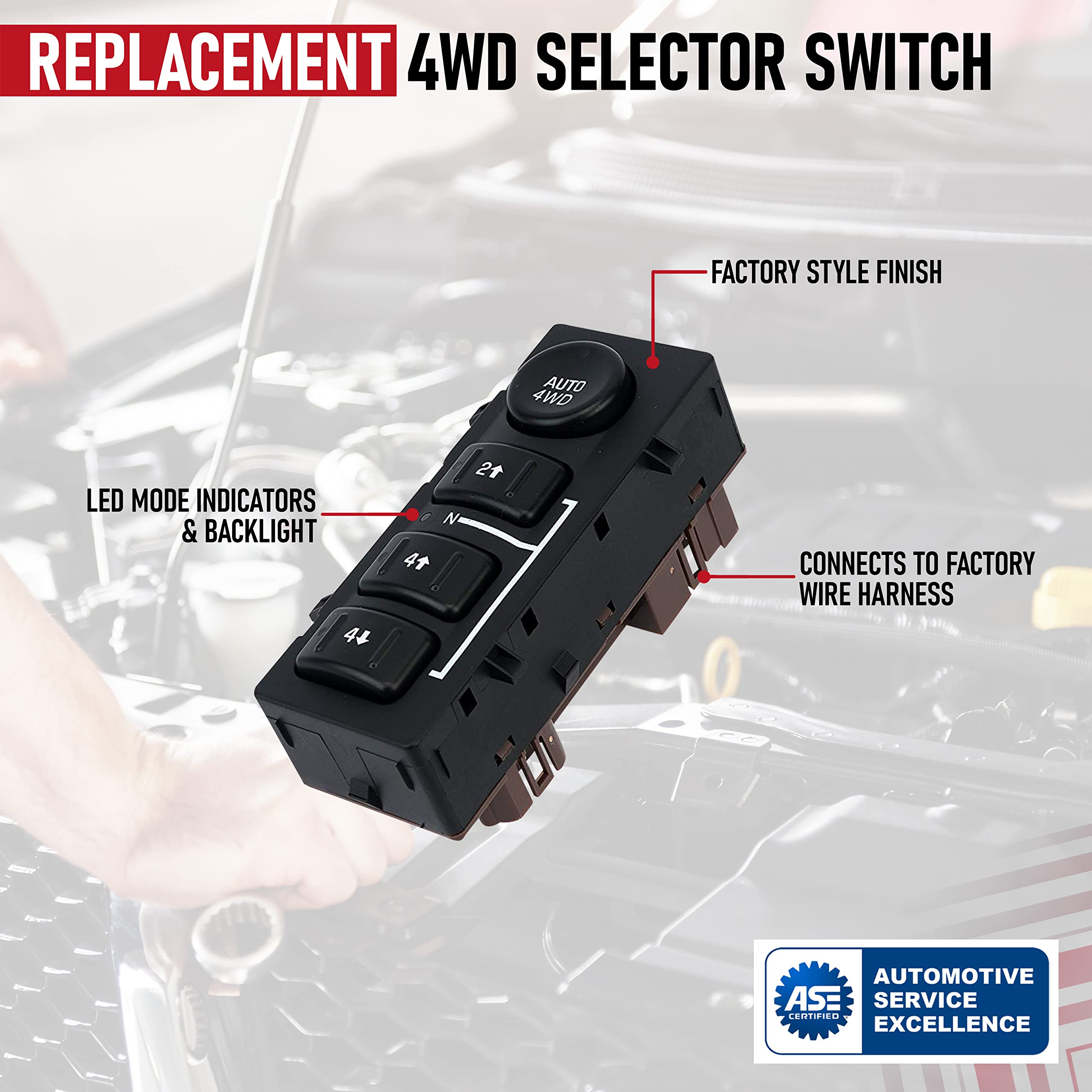 4WD Switch 4x4 Transfer Case Button - Replaces 15136039, 15164520, 19259313, 901-072 - Compatible with Chevy, GMC, Cadillac Vehi