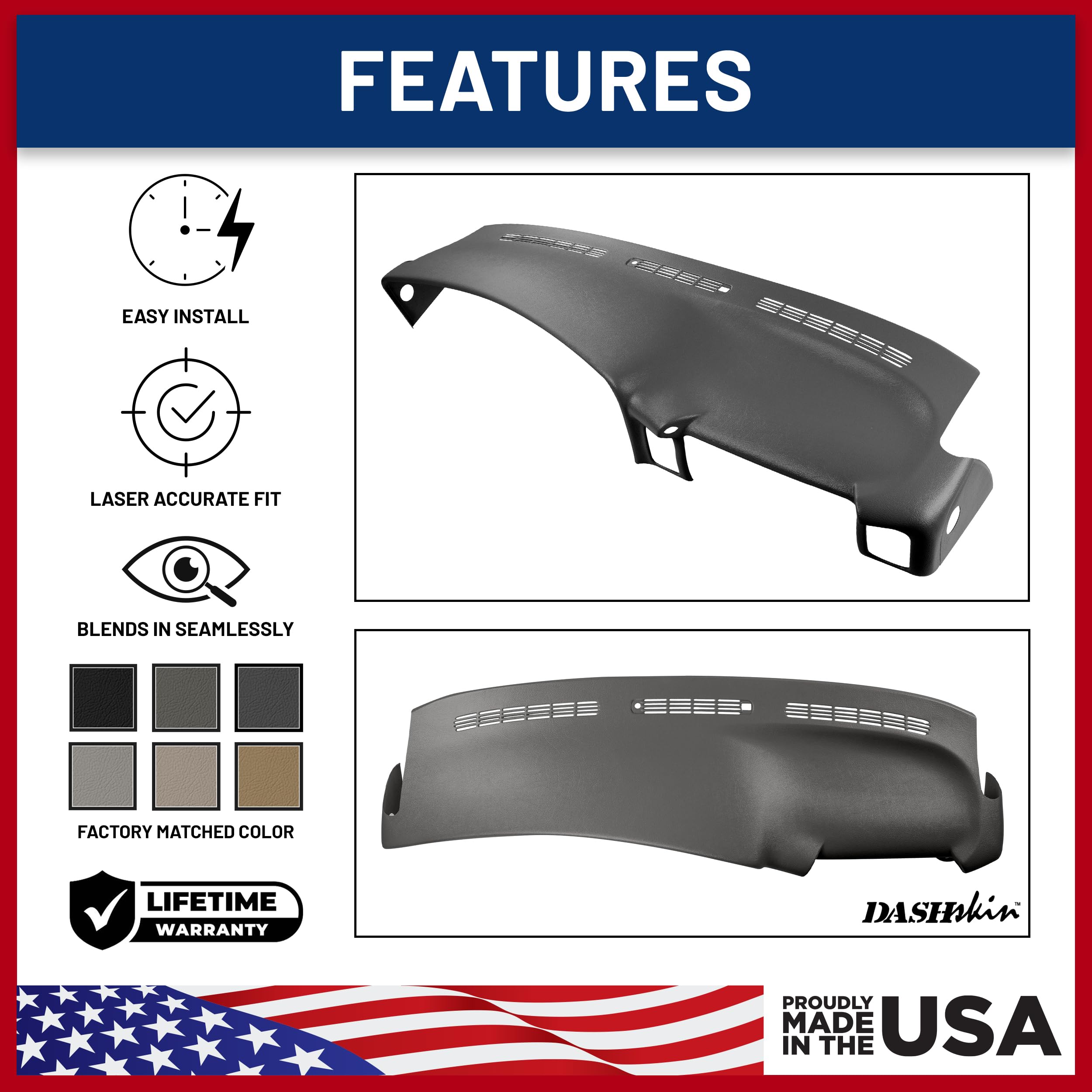 DashSkin Molded Dash Cover for 2000-2006 Tahoe/Suburban/Yukon, Dark Pewter, Model 0006GM-Dark Pewter, Made in USA
