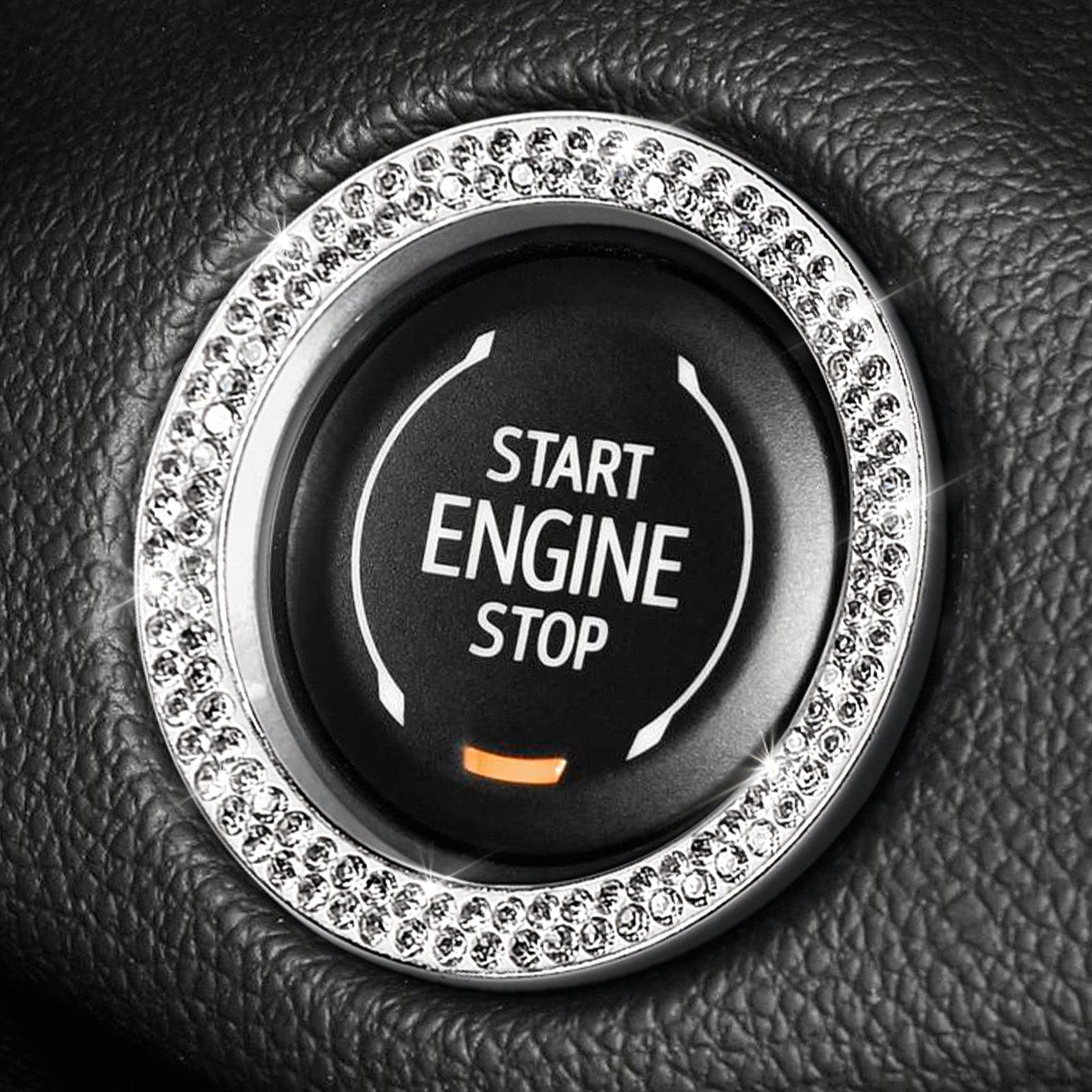 Tobequeen Bling Diamond Push Start Button Cover Ring, Interior Crystal Rhinestone Bling Starter Ring Emblem Sticker, Bling Car A