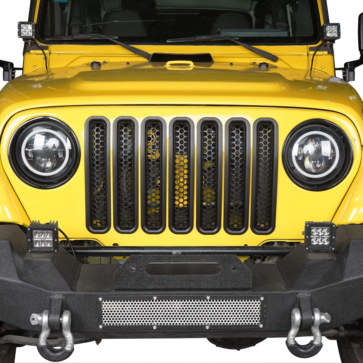 Wrangler Grill Insert Mesh Grille Cover Guards Clip-In For Jeep Tj Wrangler 1997 1998 1999 2000 2001 2002 2003 2004 2005 2006 - Black,7Pcs