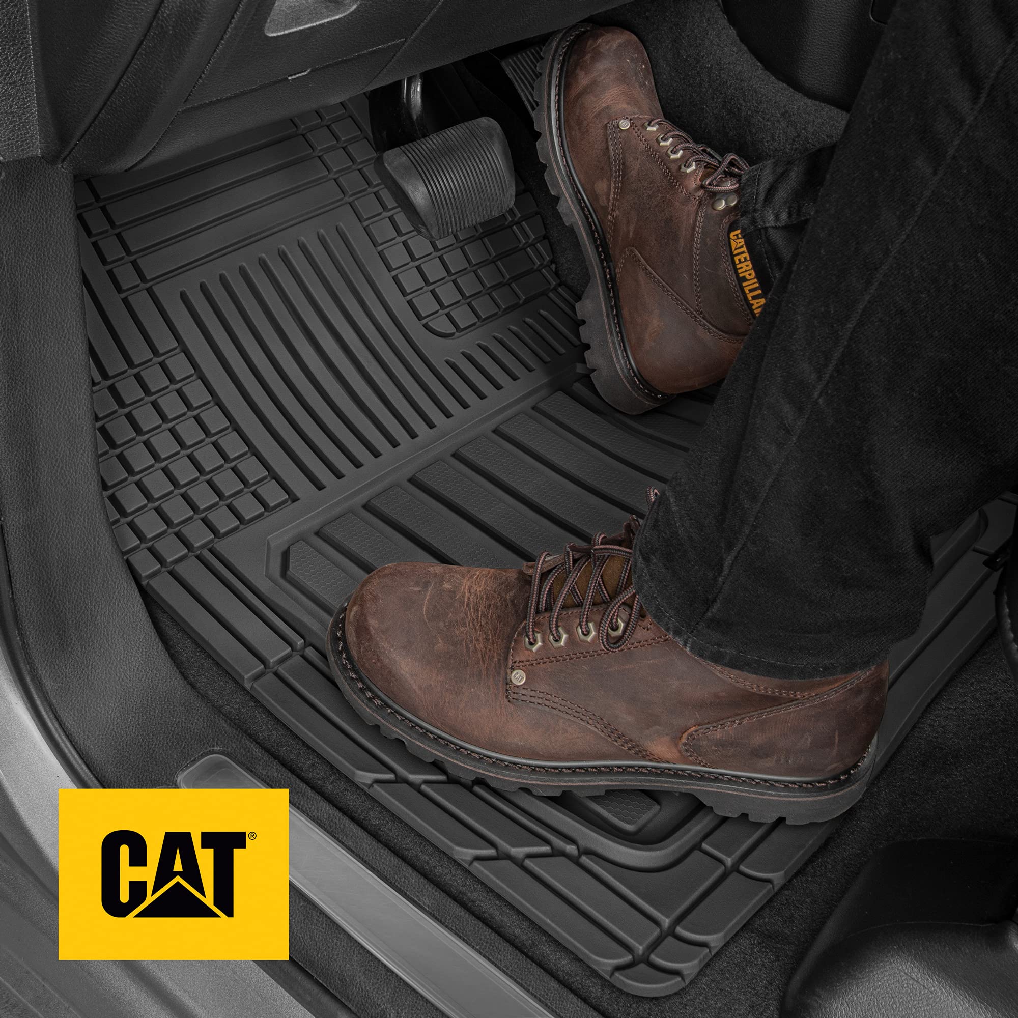 Cat Toughliner Heavy Duty Rubber Floor Mats & Cargo Trunk Liner For Car Suv Van Sedan, Black - Trim To Fit, All Weather Deep Dis