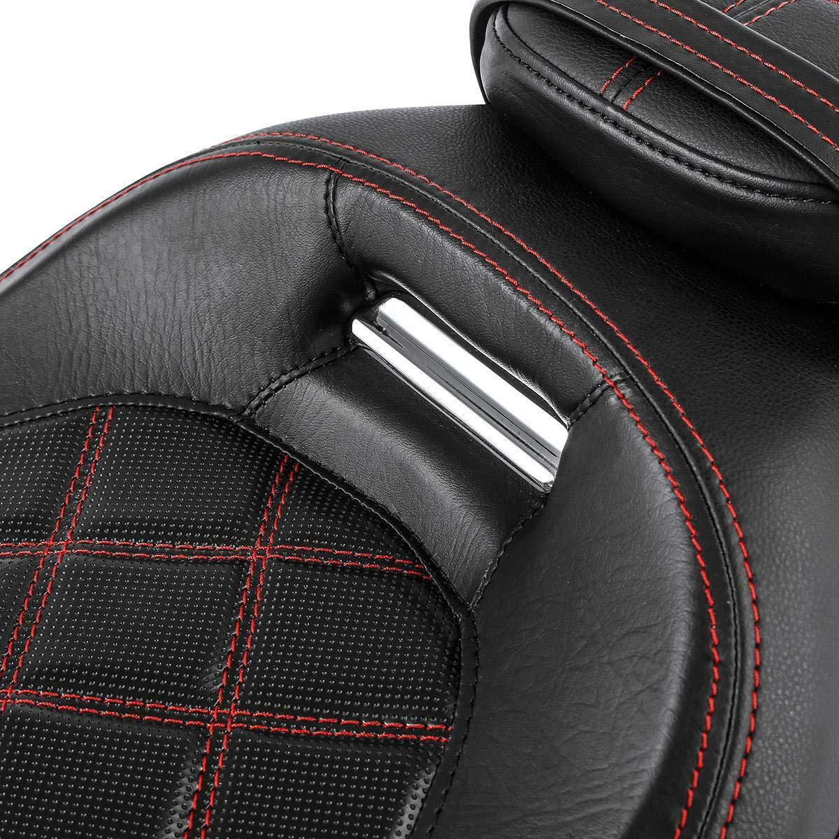 Low-Profile Driver Passenger 2-Up Seat Set Red Stitching Fit For Harley Touring Road King Flhr Street Glide Flhx 2009-Later Road Glide Fltrx Cvo Street Glide Flhxse Electra Glide Flhtcu