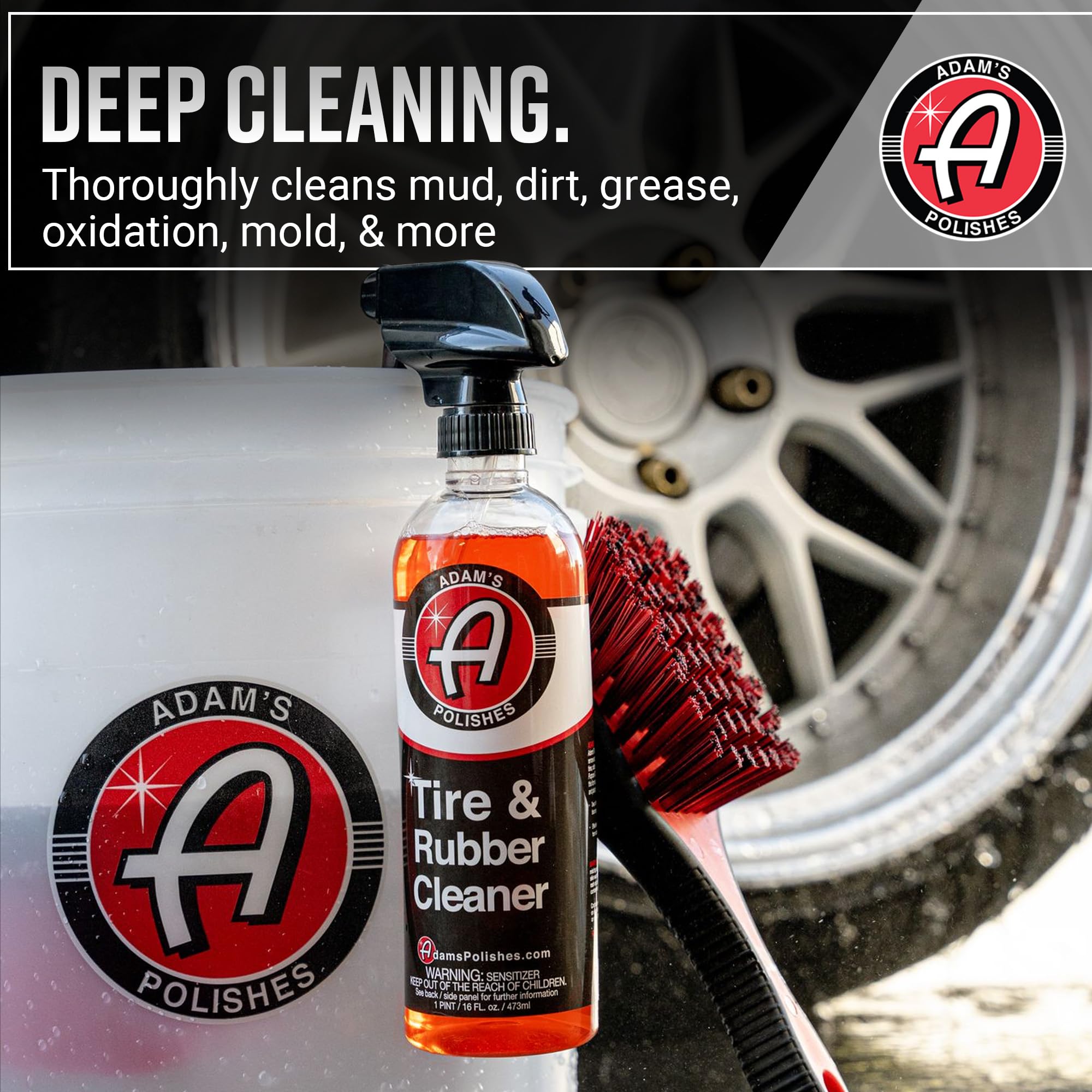 Adam'S Polishes Tire & Rubber Cleaner (Gallon) - Removes Discoloration From Tires Quickly - Works Great On Tires, Rubber & Plastic Trim, And Rubber Floor Mats