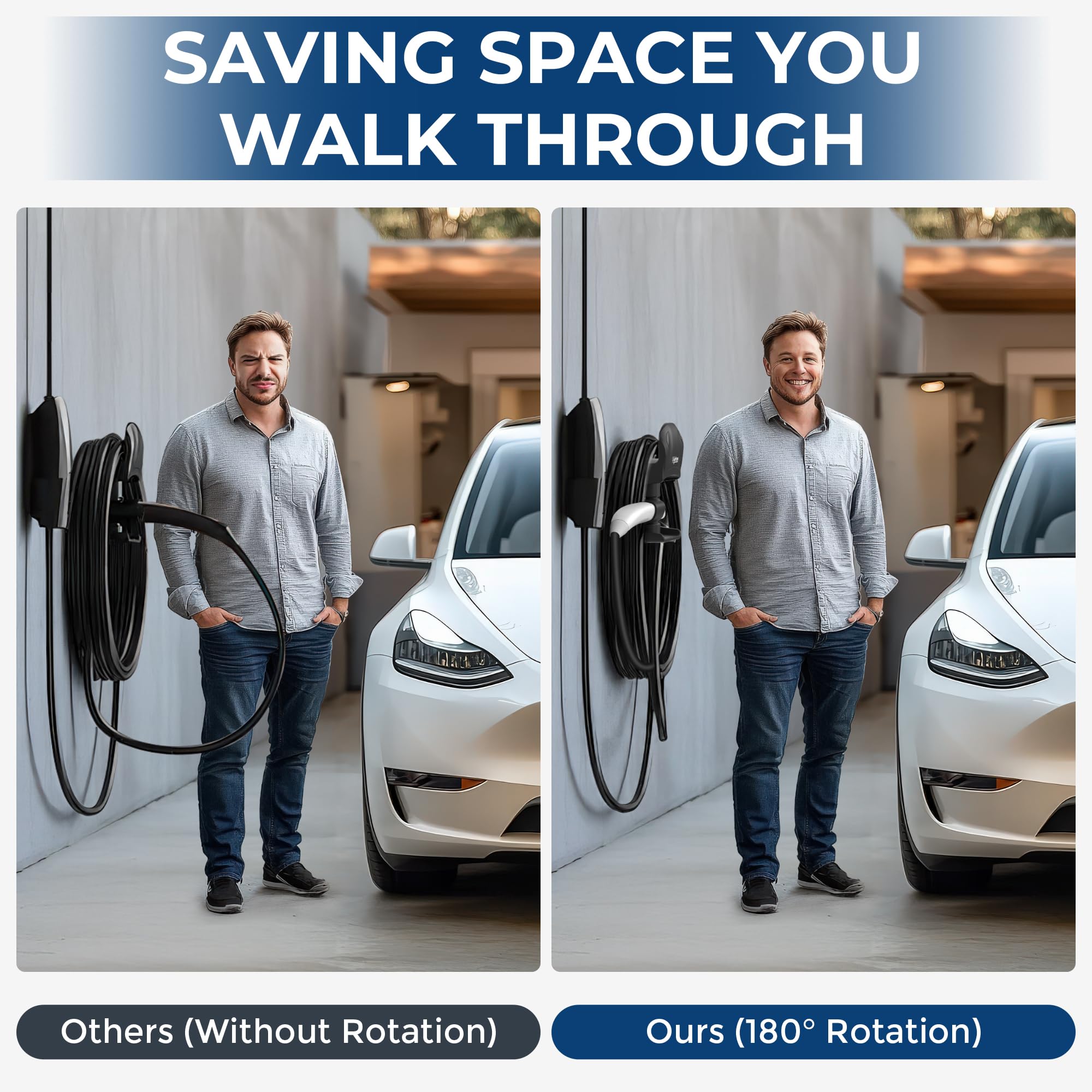 Viptoo Upgrade Tesla Charger Holder Wall Mount, Tesla Charging Cable Holder With 180 Rotation For Model 3/Y/S/X, Charging Cable