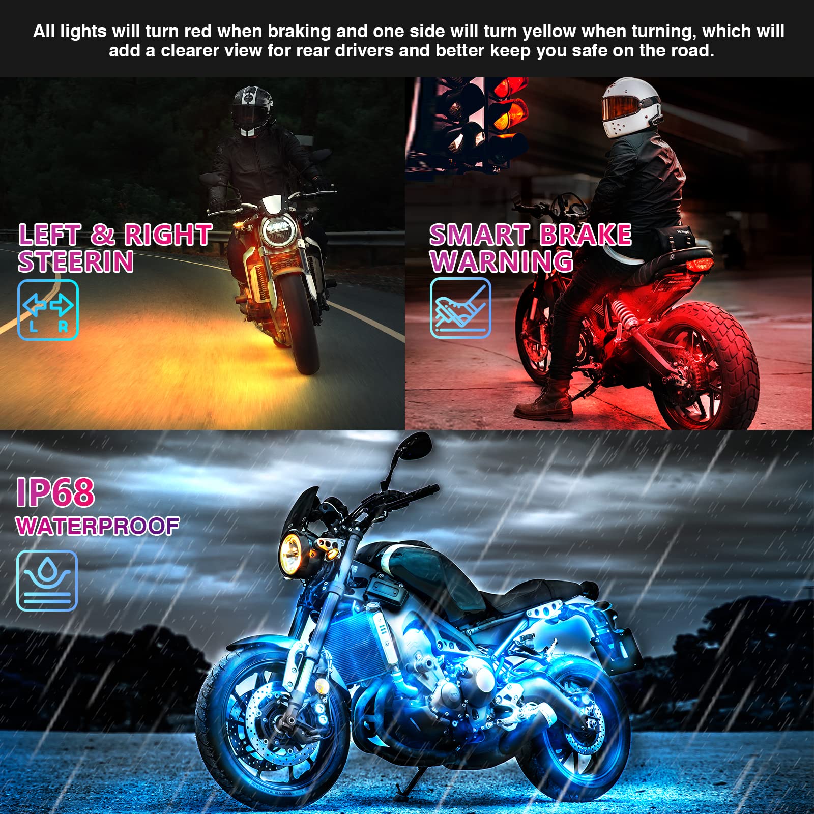 LD DARKEAGLE 18PCS Motorcycle RGB LED Light Kit, Waterproof Underglow with Brake Light & APP/RF Control, MultiColor for Harley Davidson