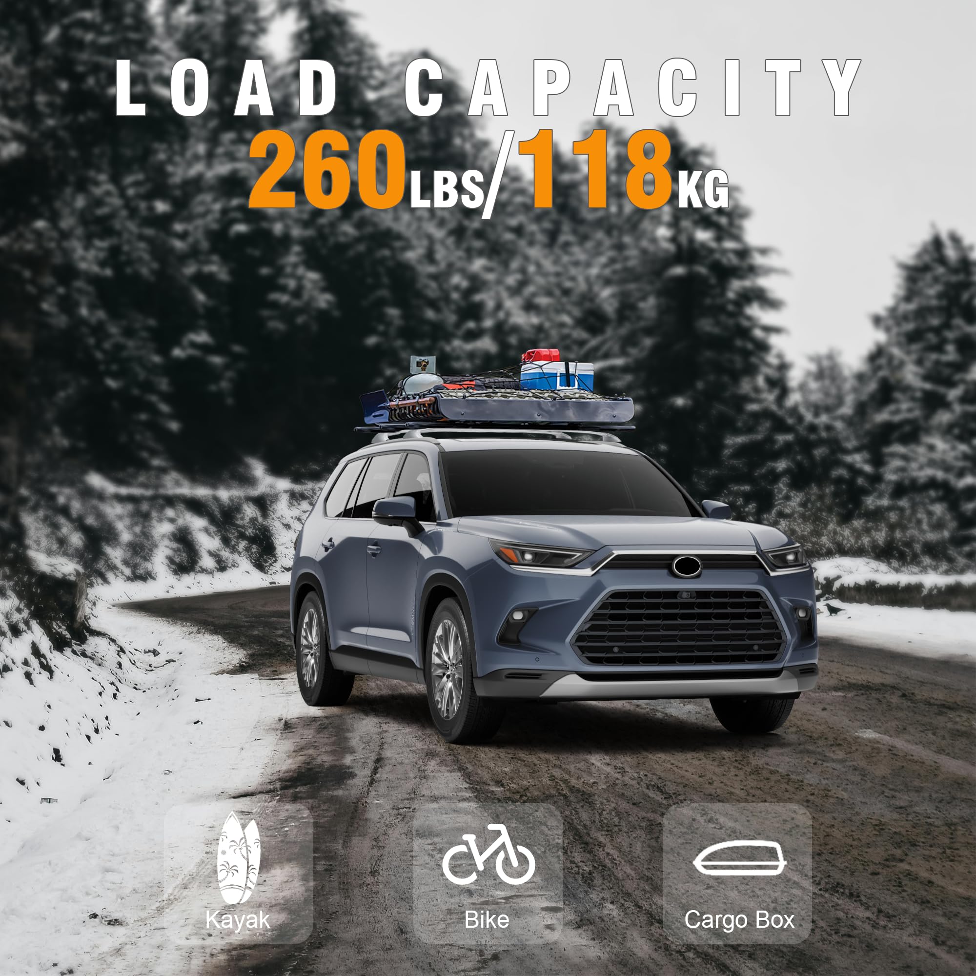 Autekcomma Roof Rack Crossbar for Toyota Grand Highlander 2024, Silver, Max 260lb Capacity, Aluminum, Model Grand-HLD-S, Lockable Mechanism
