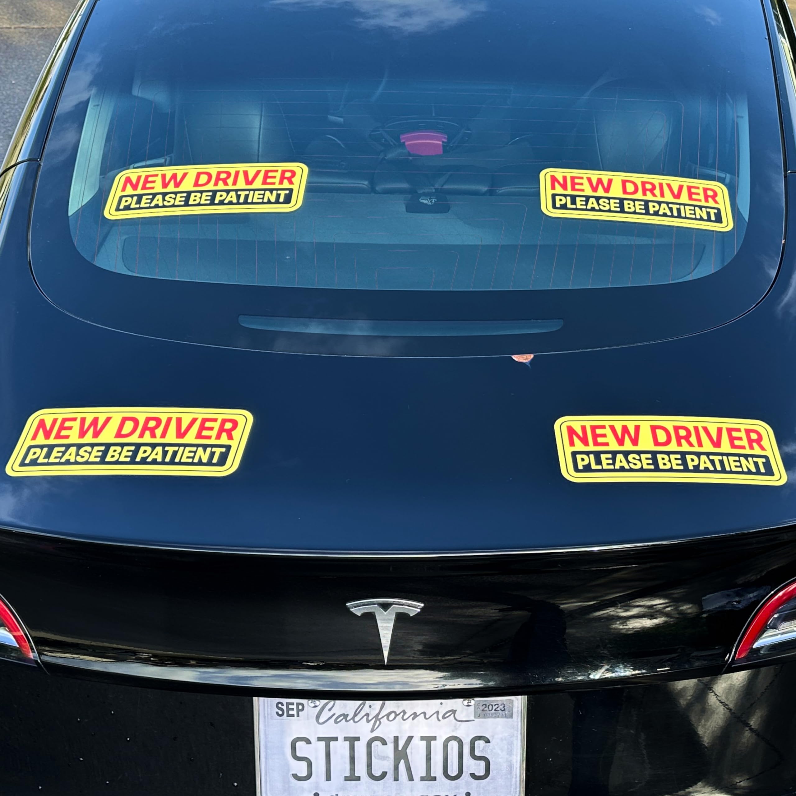 Stickios Non-Magnetic New Driver Stickers - Removable Vinyl Decals for Cars & Windows - Made in USA (10.75x4 inches, 4-Pack)