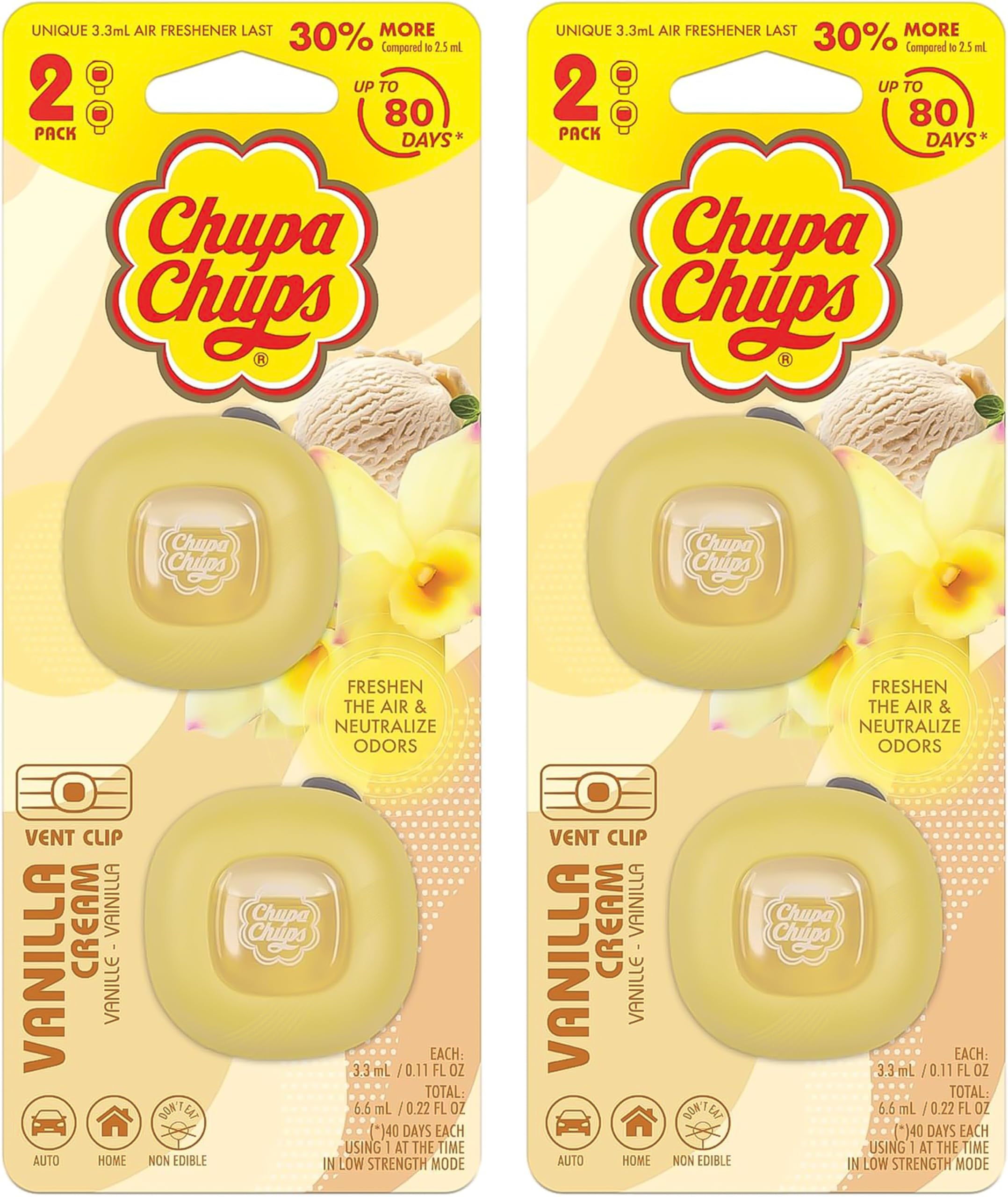 Chupa Chups Car Air Freshener, Vanilla Cream - Long Lasting Car Fresheners with Fun Scents, Colorful and Vibrant Air Freshener f