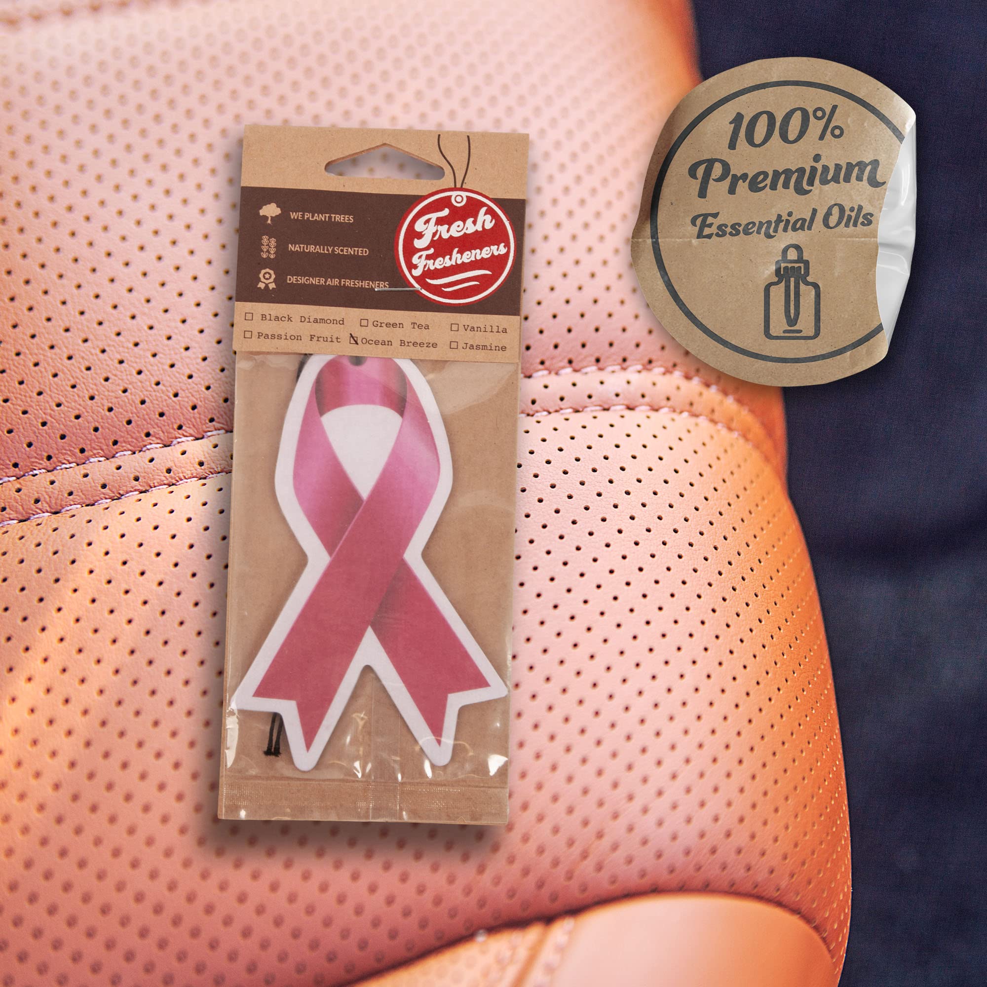 Fresh Fresheners Cute Funny Car Air Fresheners 4-Pack (Breast Cancer Ribbon)