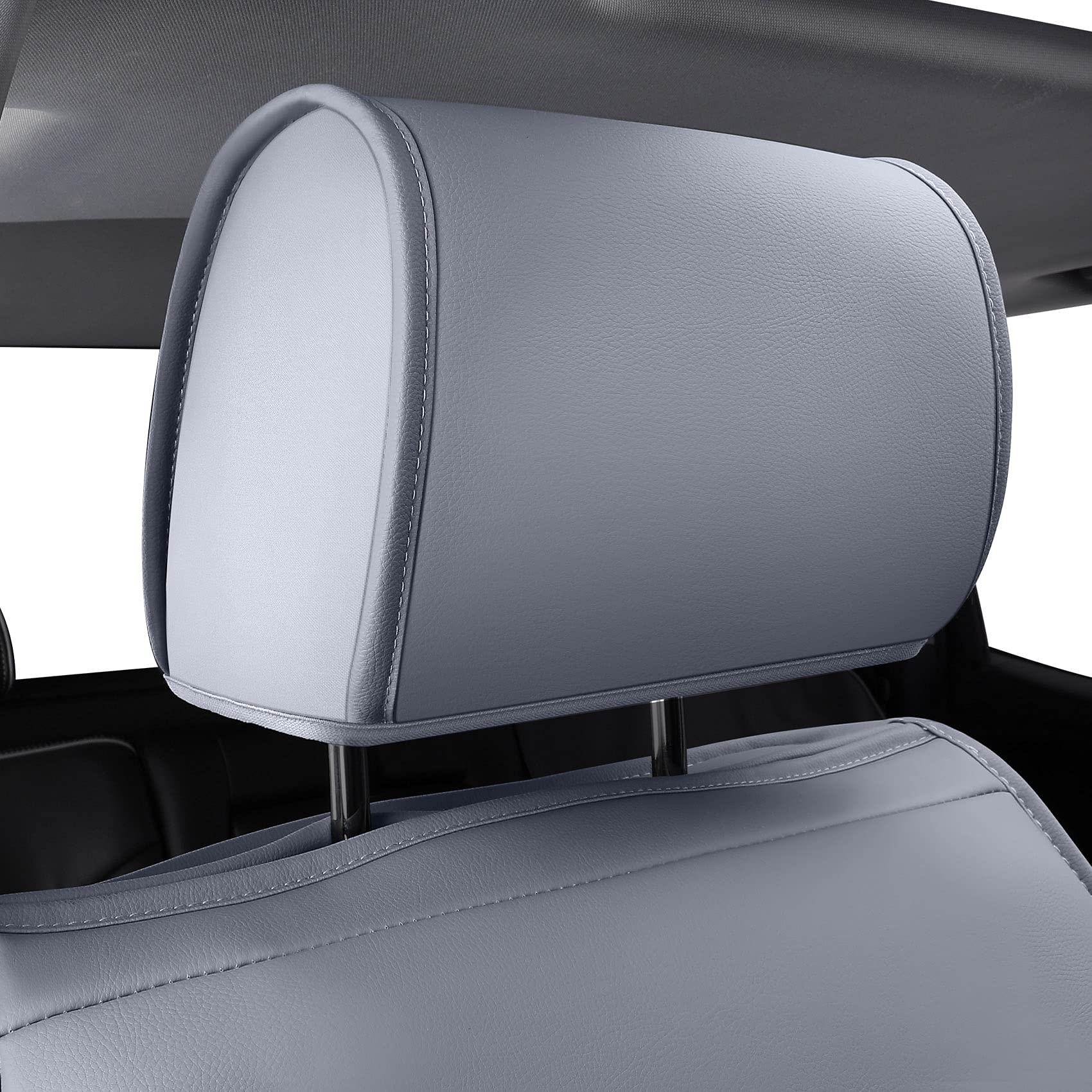 LUCKYMAN CLUB Front Seat Cover for Chevy Silverado/Sierra, Gray Faux Leather, 2007-2025, X04-S3, Water Resistant, Fits Crew/Regular Cabs