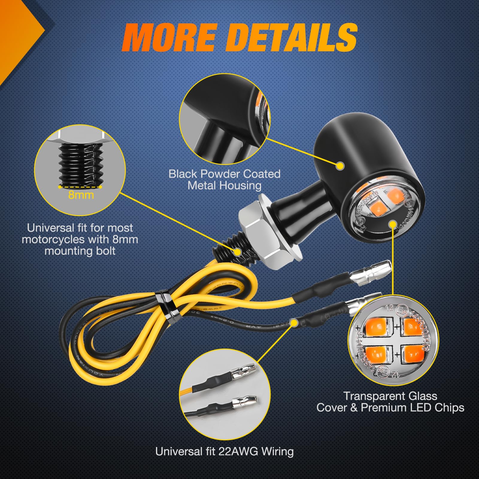 Nilight Motorcycle LED Turn Signal Lights, Amber Mini Blinkers, Aluminum Alloy, Model TL-180, Compatible with Harley, Honda, Kawasaki