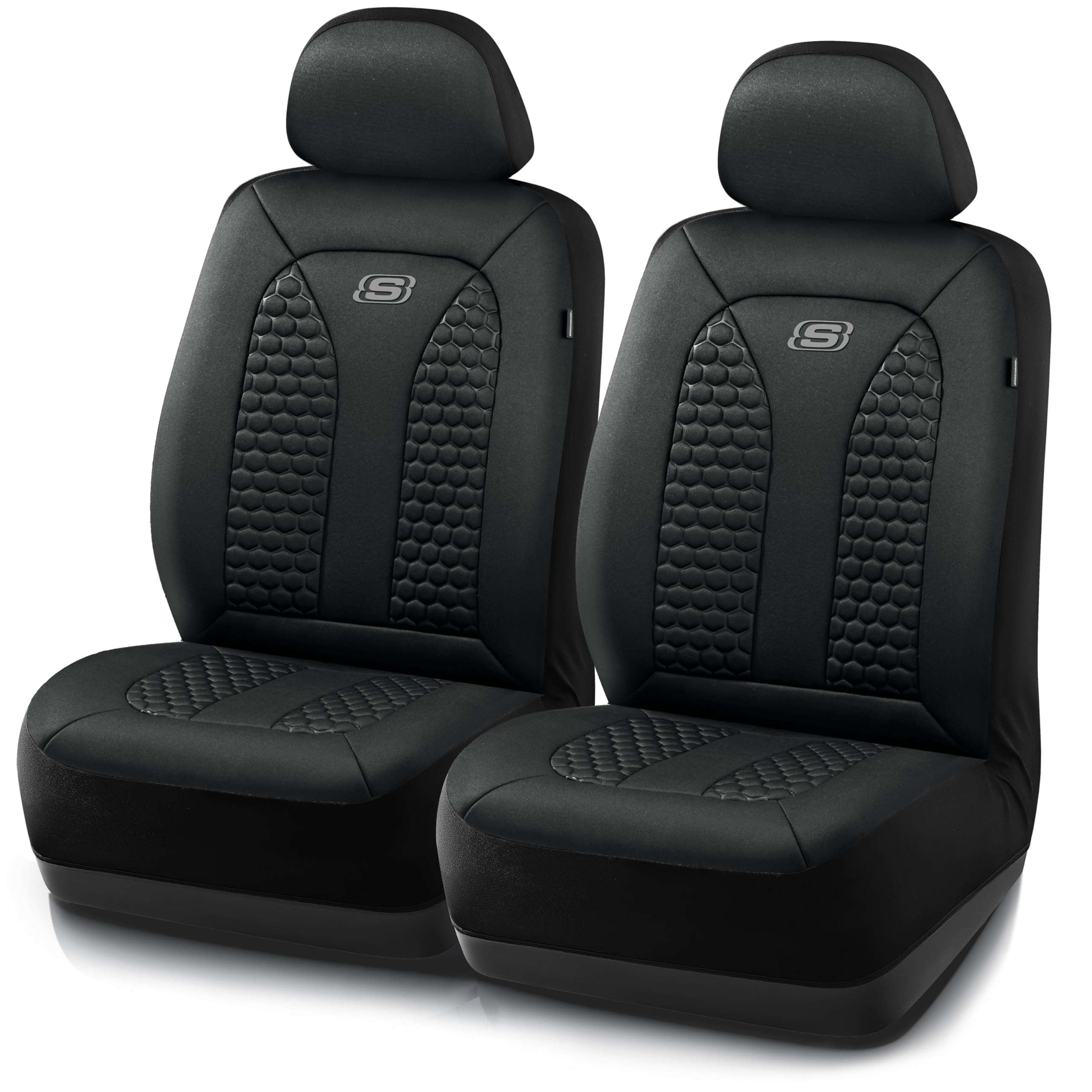 Skechers Memory Foam Car Seat Covers, Hexcomb Breathable Thick Seat Covers Black Two Front Seat Covers, Airbag Compatible, Autom