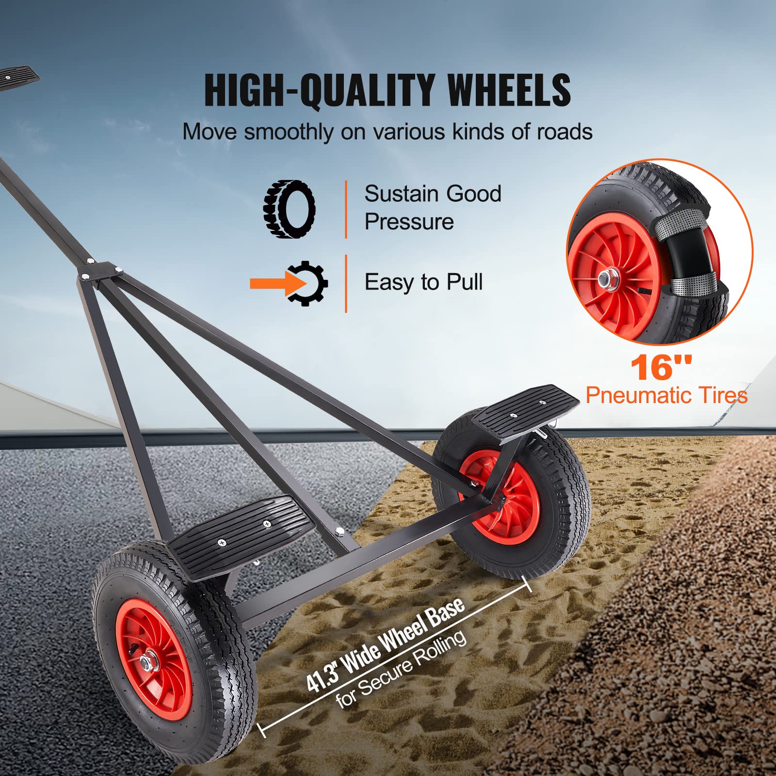 Vevor Boat Trailer Dolly, 420Lbs Load Capacity, Carbon Steel Trailer Mover With 96''-116'' Adjustable Length, For Moving Kayak Motorboat Fishing Boat (420Lbs)