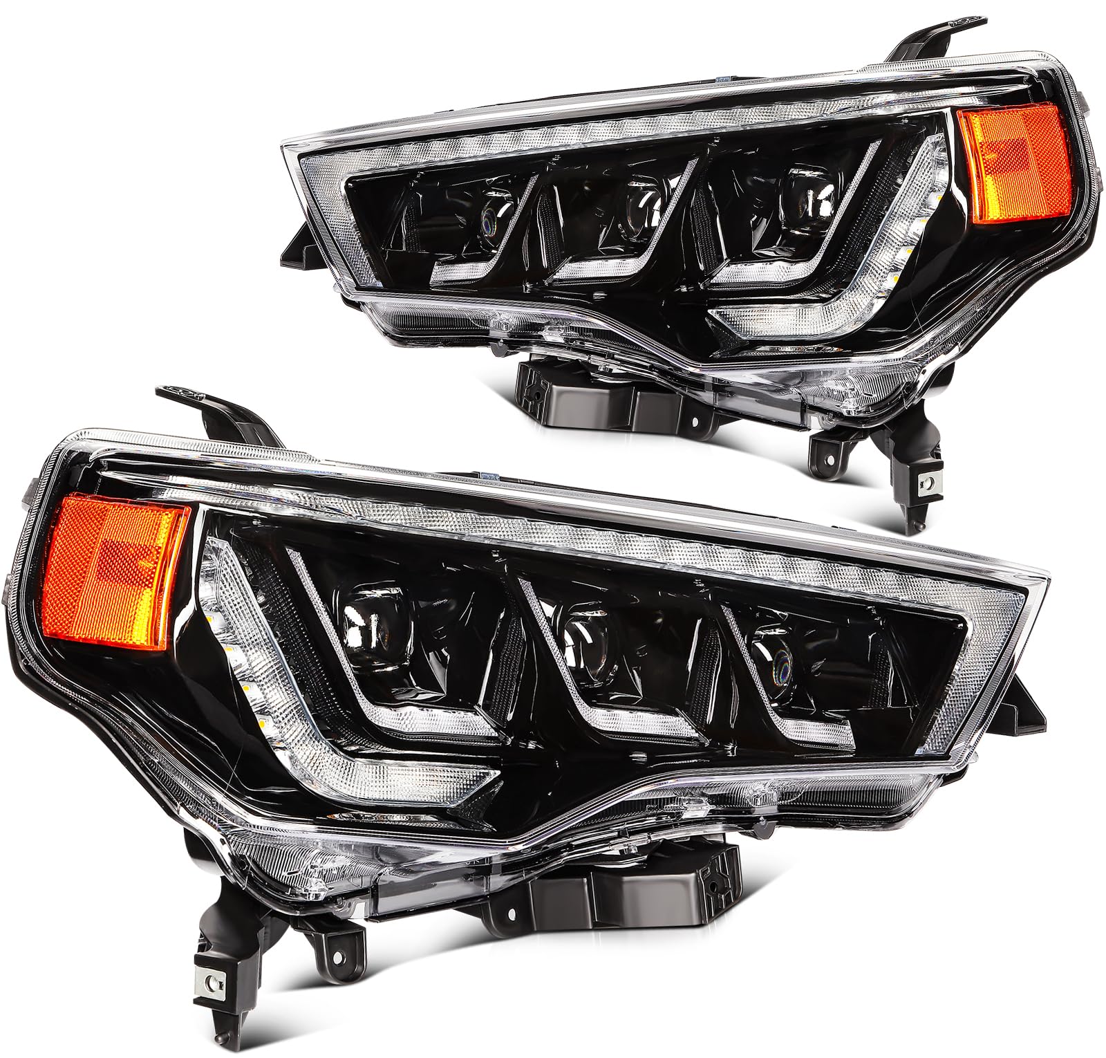 Headlight Assembly Fit 2014-2022 For Toyota 4Runner Chrome Housing And Amber Reflector Driver and Passenger Side 8113035541 8117