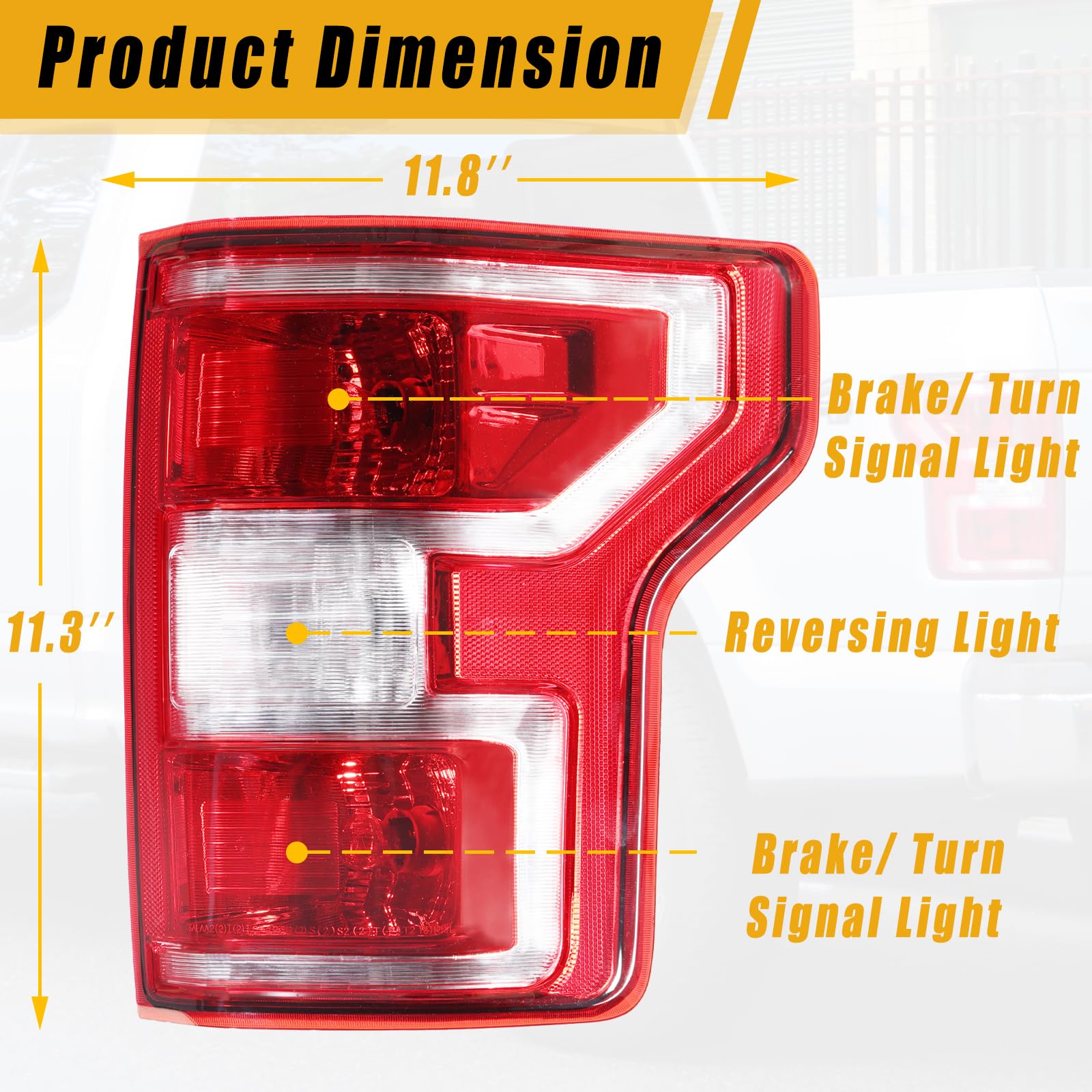 Boine F150 Tail Light - Left Driver Side Rear Brake Lamp, Compatible with 2018-2020 Ford F150, Bulb & Harness Included, Model BE051