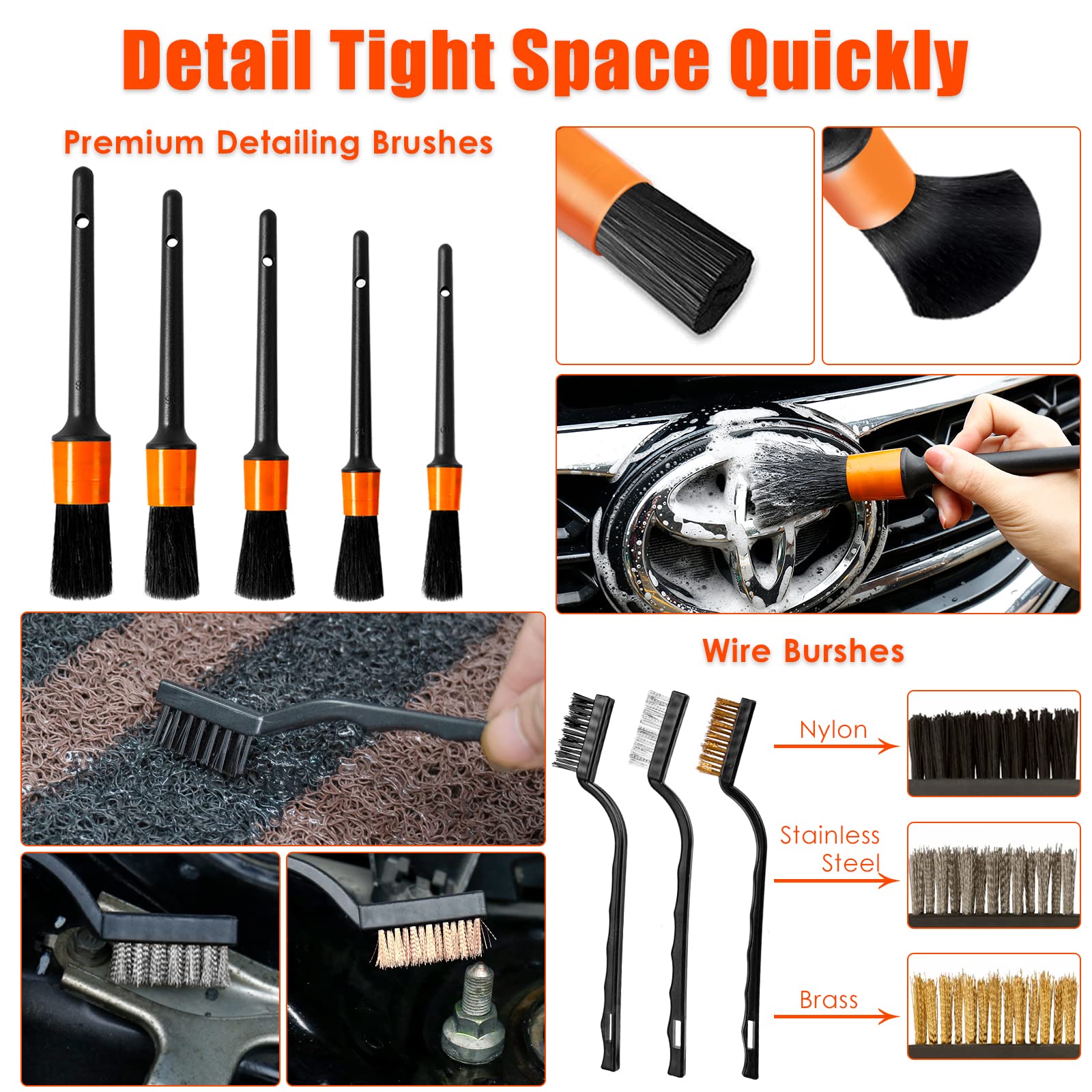 vioview Car Detailing Kit - 17PCS Interior Cleaner Set, Portable Vacuum, Nylon Brushes, Orange Accessories for All Ages, Model LT0017+61