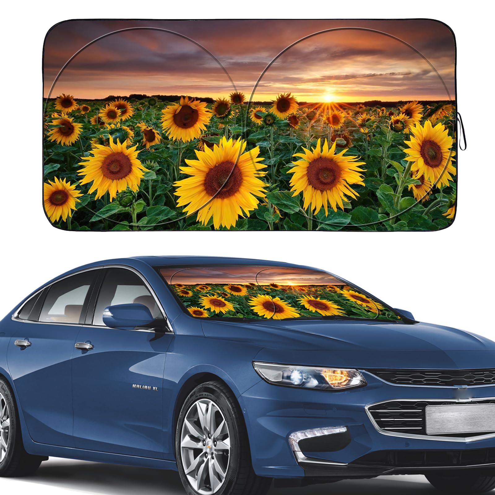 Gven Windshield Sun Shade for Car, Foldable Sunflower Vehicle Sun Visor Shade for Car Windshield Sunshade Heat Reduction Blocks 