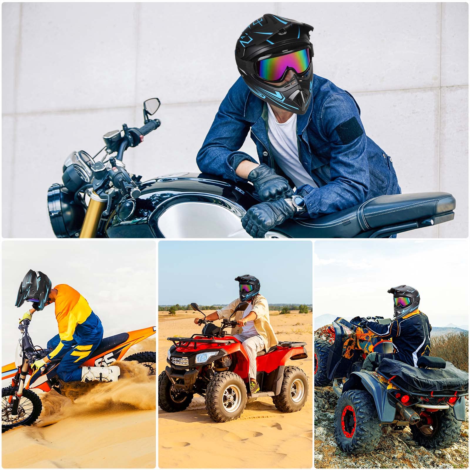 Yesmotor Youth Kids Full Face Motocross Helmet - DOT Approved, Large, Purple, Includes Gloves, Goggles, Mask, ATV, BMX, Dirt Bike