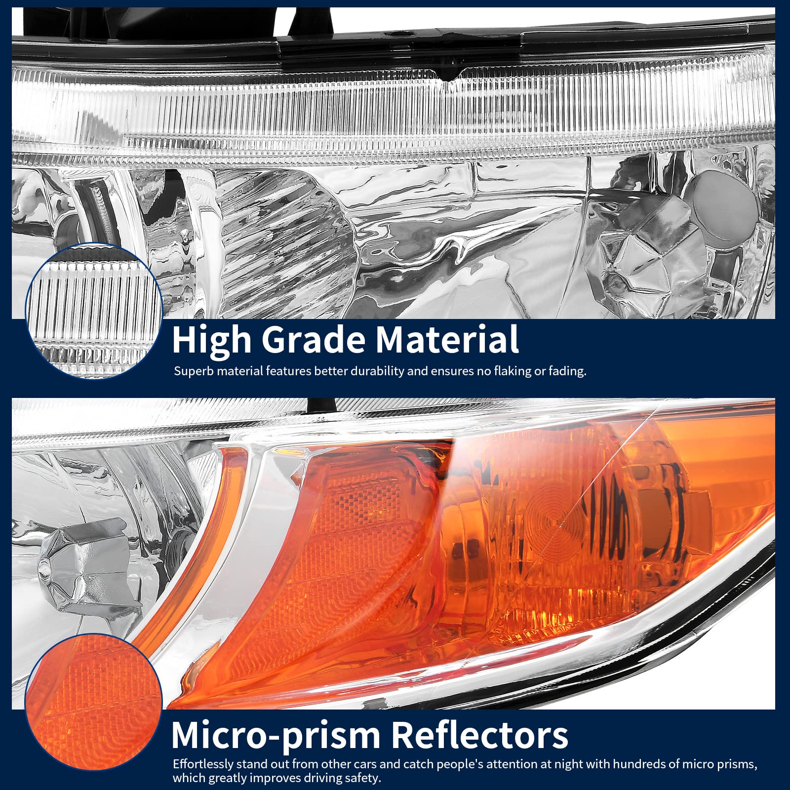 Autosaver88 Headlight Assembly Compatible With 2006-2011 Civic Coupe Oe Style Replacement Headlamps Amber Park Lens