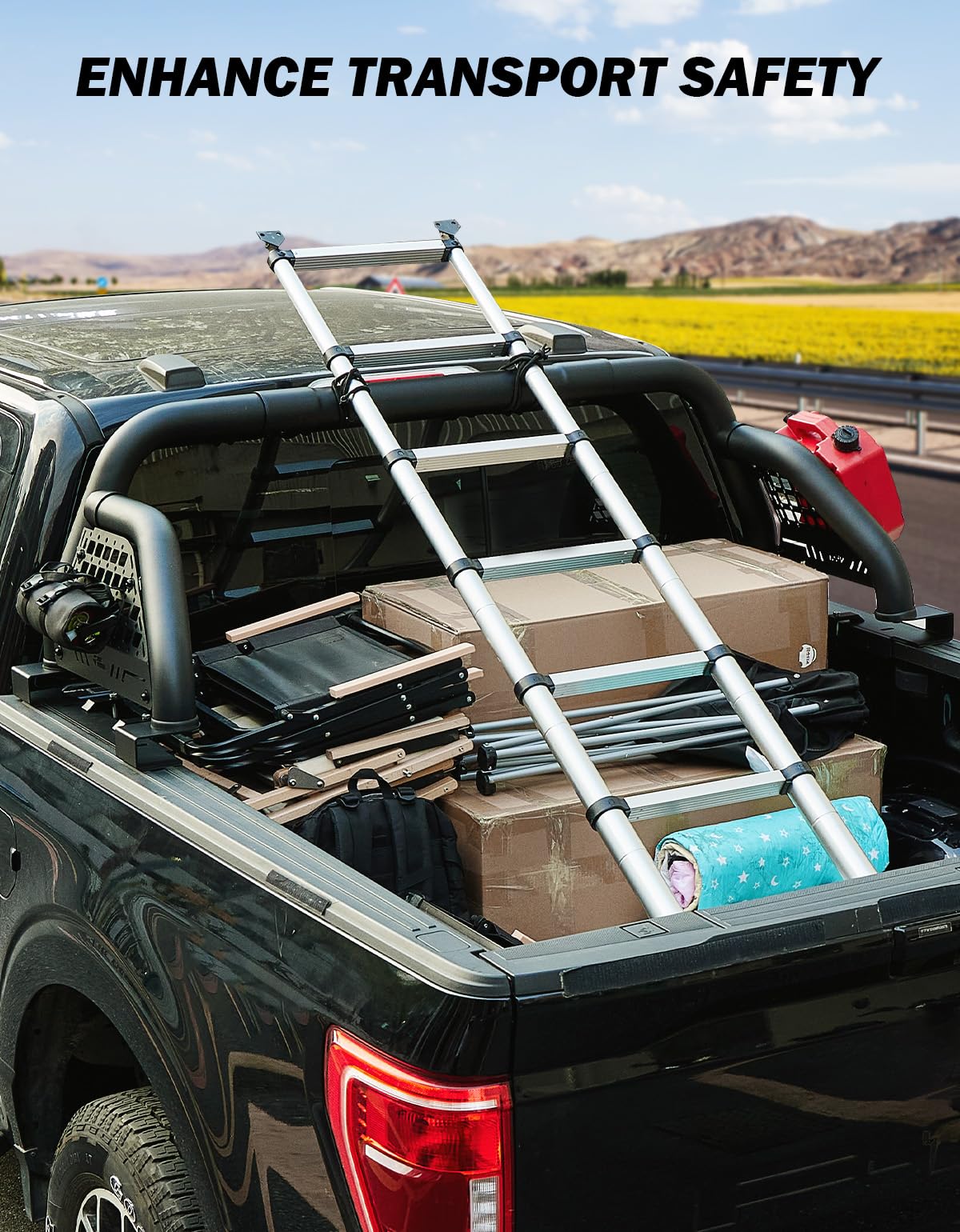 JOYTUTUS Roll Bar for Full-Size Truck Adjustable Chase Rack Pickup Sport Bar Compatible with F150, F250, F350, Silverado, Sierra