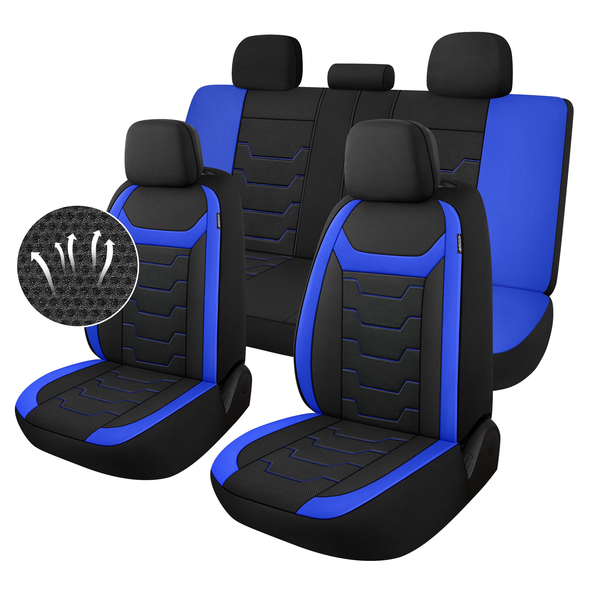 Caromop Breathable Car Seat Covers Full Seats,3D Air Mesh Cloth Seat Covers For Cars, Split Bench Compatible Car Interior Covers