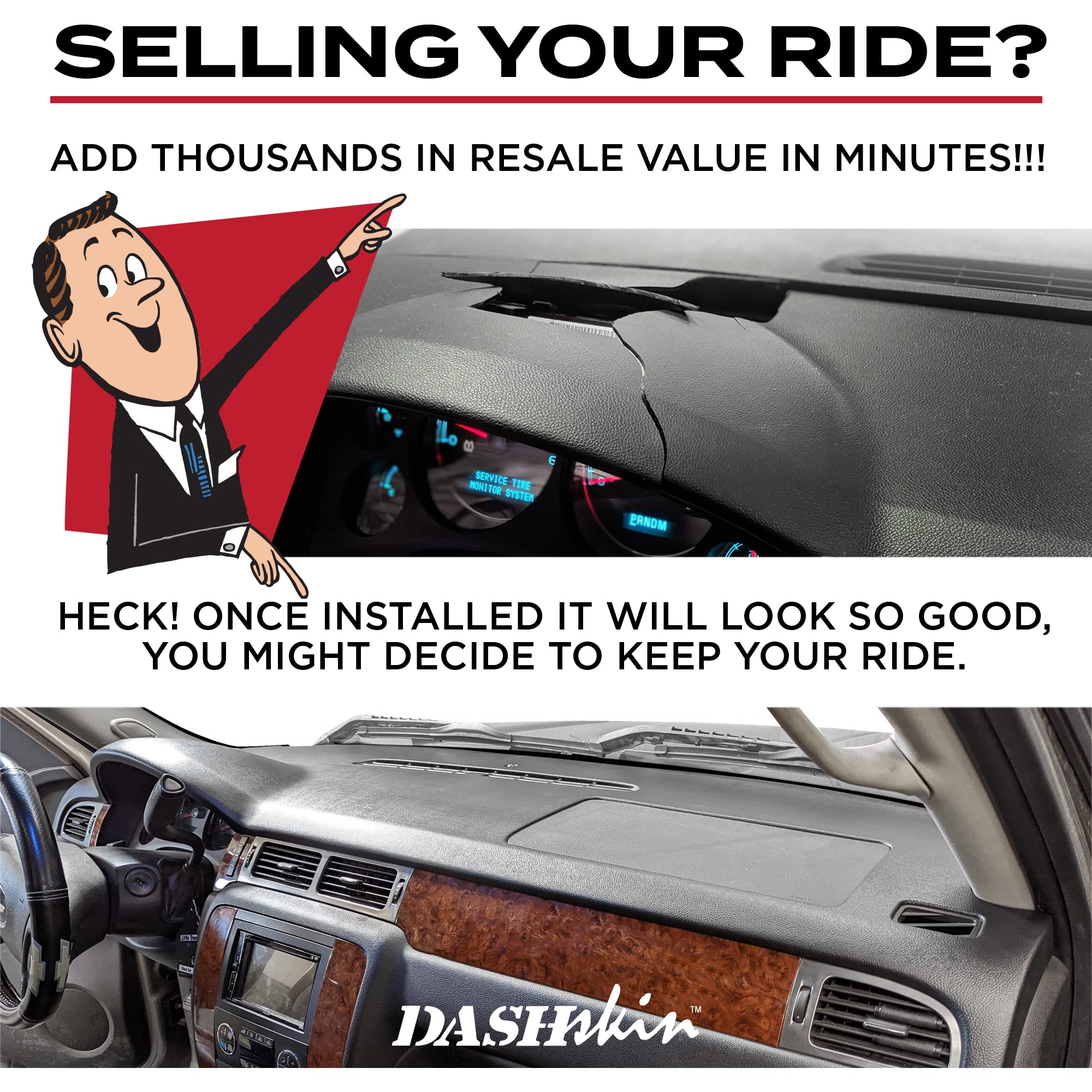 DashSkin Dash Cover Cap for 07-14 Tahoe/Yukon/Avalanche, Cashmere, w/Centre Speaker, Model 0714GMS-Cashmere, Easy Cracked Dash Fix