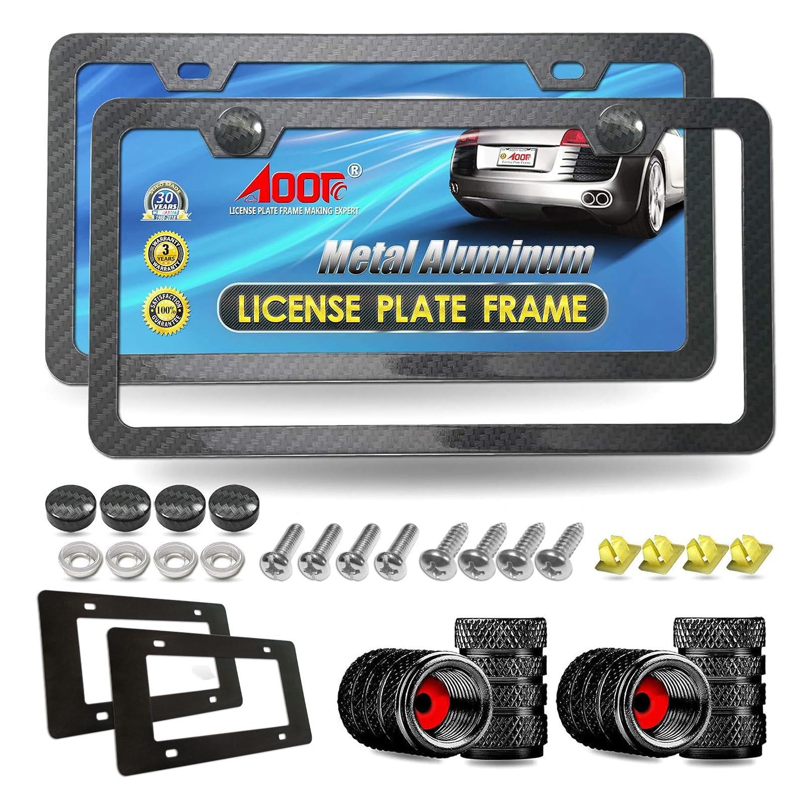Aootf Carbon Fiber License Plate Frame- Black Aluminum Slim Car Tag Cover Printed Carbon Patterns, Heavy Duty Holders For Front