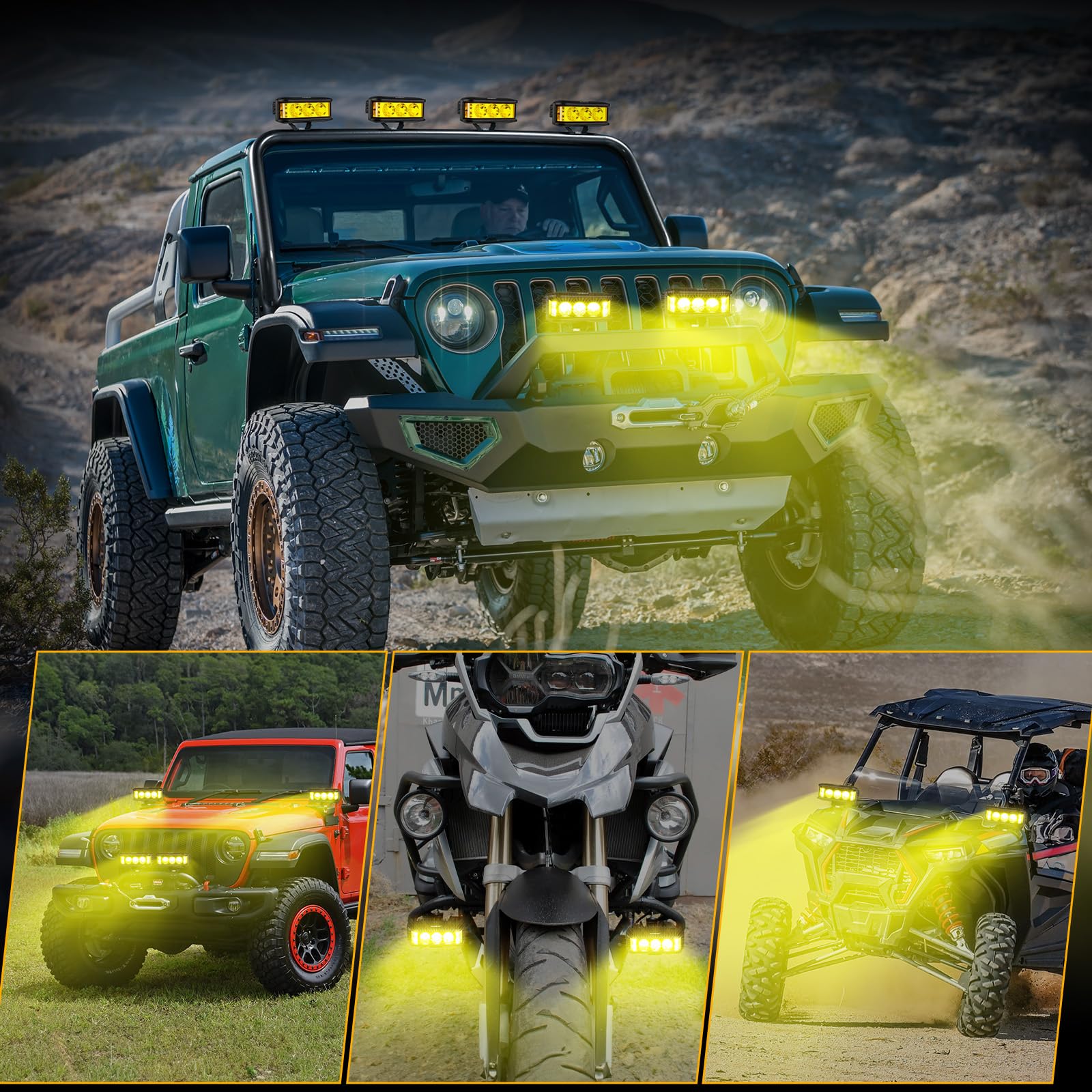 Auxbeam 5" 68W Amber LED Fog Light Bar - Waterproof Side Shooter for UTV, ATV, Jeep Wrangler, Model ZD000667VES, Yellow Offroad Lights