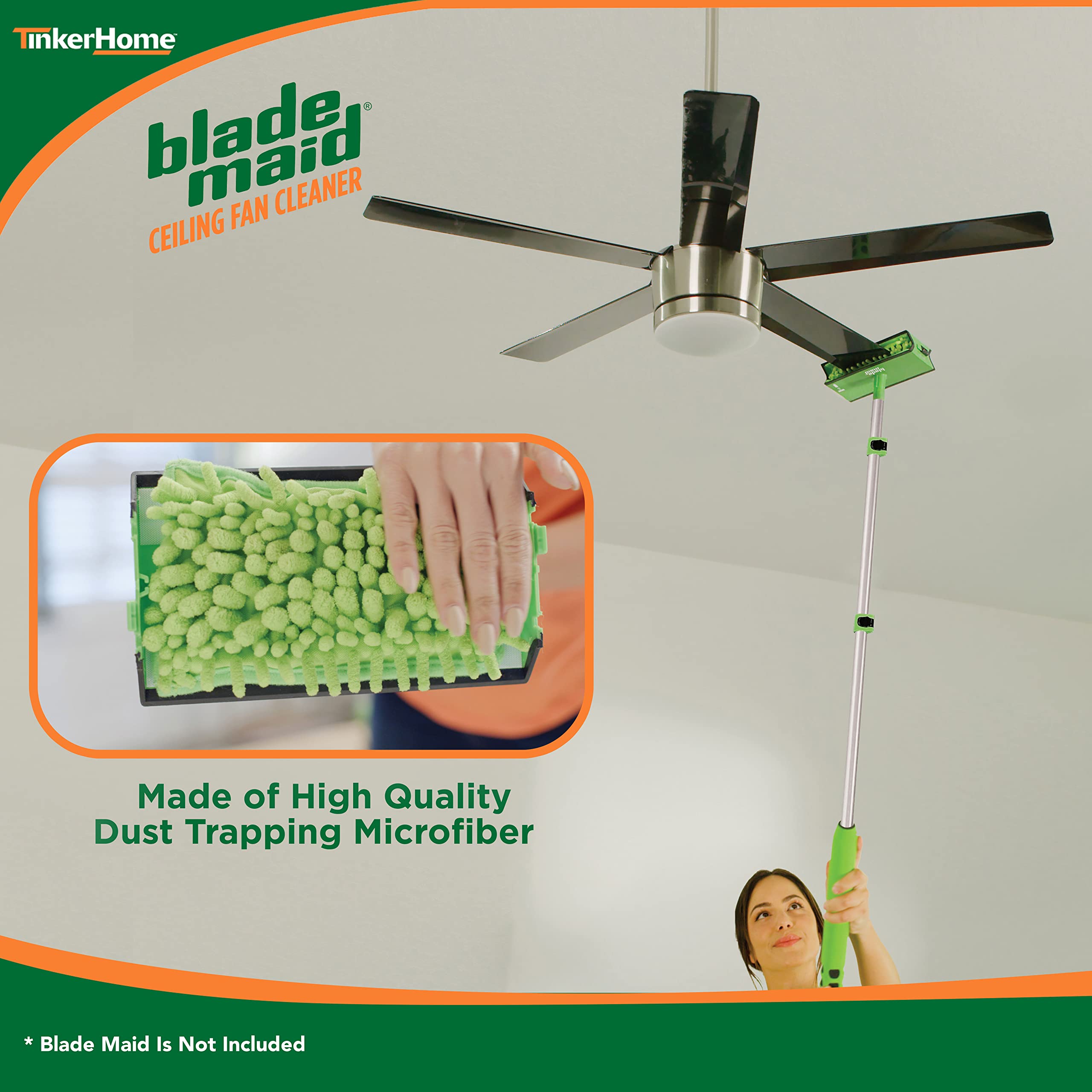Blade Maid Microfiber Ceiling Fan Blade Cleaner Pads, 4.9"x7.7", Pack of 2, Reusable Duster Replacement Pads for Cobweb Removal