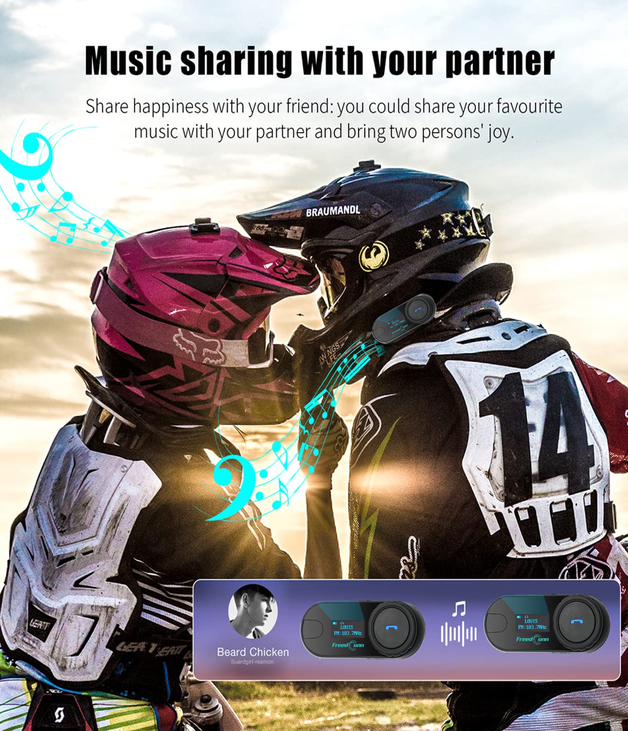 Freedconn Motorcycle Bluetooth Headset, 800M 2-Way Interphone Bluetooth Motorcycle Headset Tcom-Sc, Waterproof Intercom,Helmet C