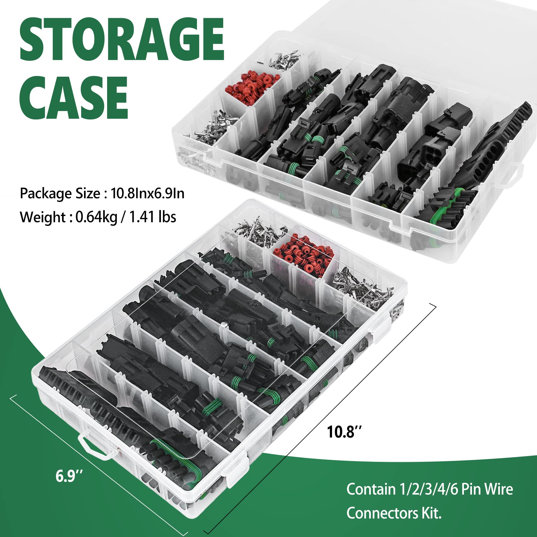 Kikerike Waterproof Automotive Electrical Connector Kit - 376 Pcs, 1/2/3/4/6 Pin, 22-14AWG, Male & Female Terminals for Car