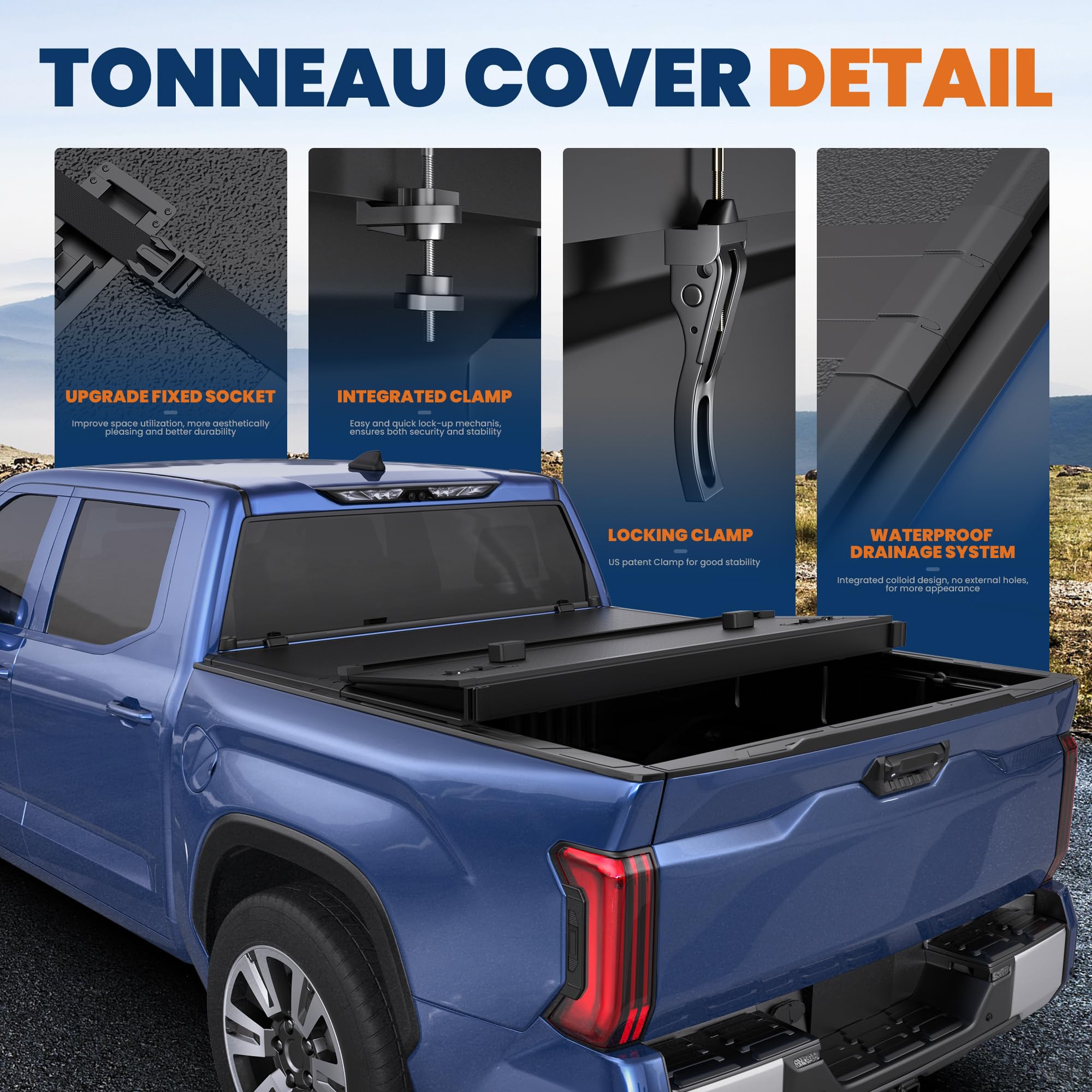 KUIPERAUTO Fiberglass Tri Hard Tonneau Cover Compatible for 2000-2006 Toyota Tundra Fleetside Truck Bed Cover - 6.5 FT Bed On To