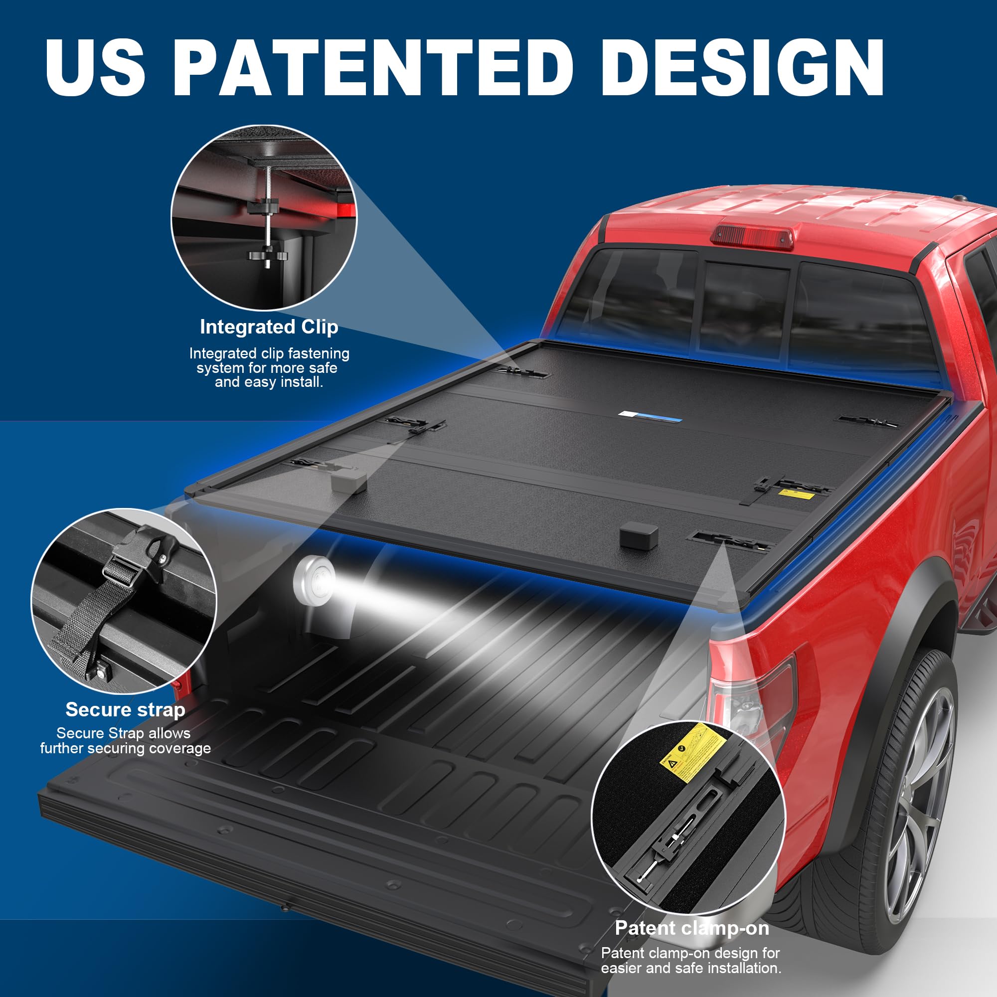 Mostplus Tri Fold Fiberglass Truck Bed Tonneau Cover Compatible With 2009-2014 Ford F150 F-150 (Excl. Raptor Series) Styleside 5
