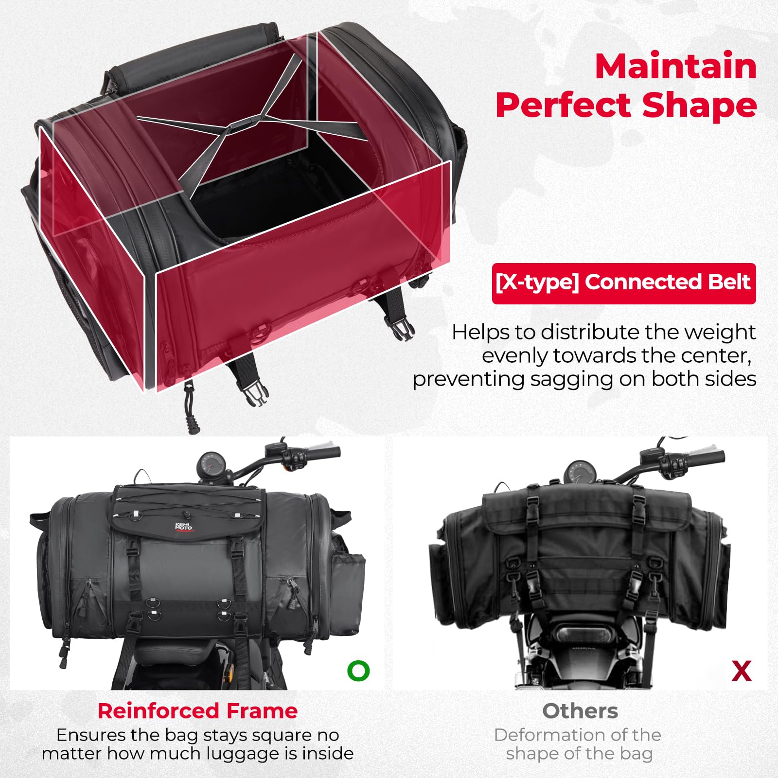 KEMIMOTO 60L Motorcycle Tail Bag - Waterproof Black Pannier with Rain Cover & Straps, Model F1116-06401BK