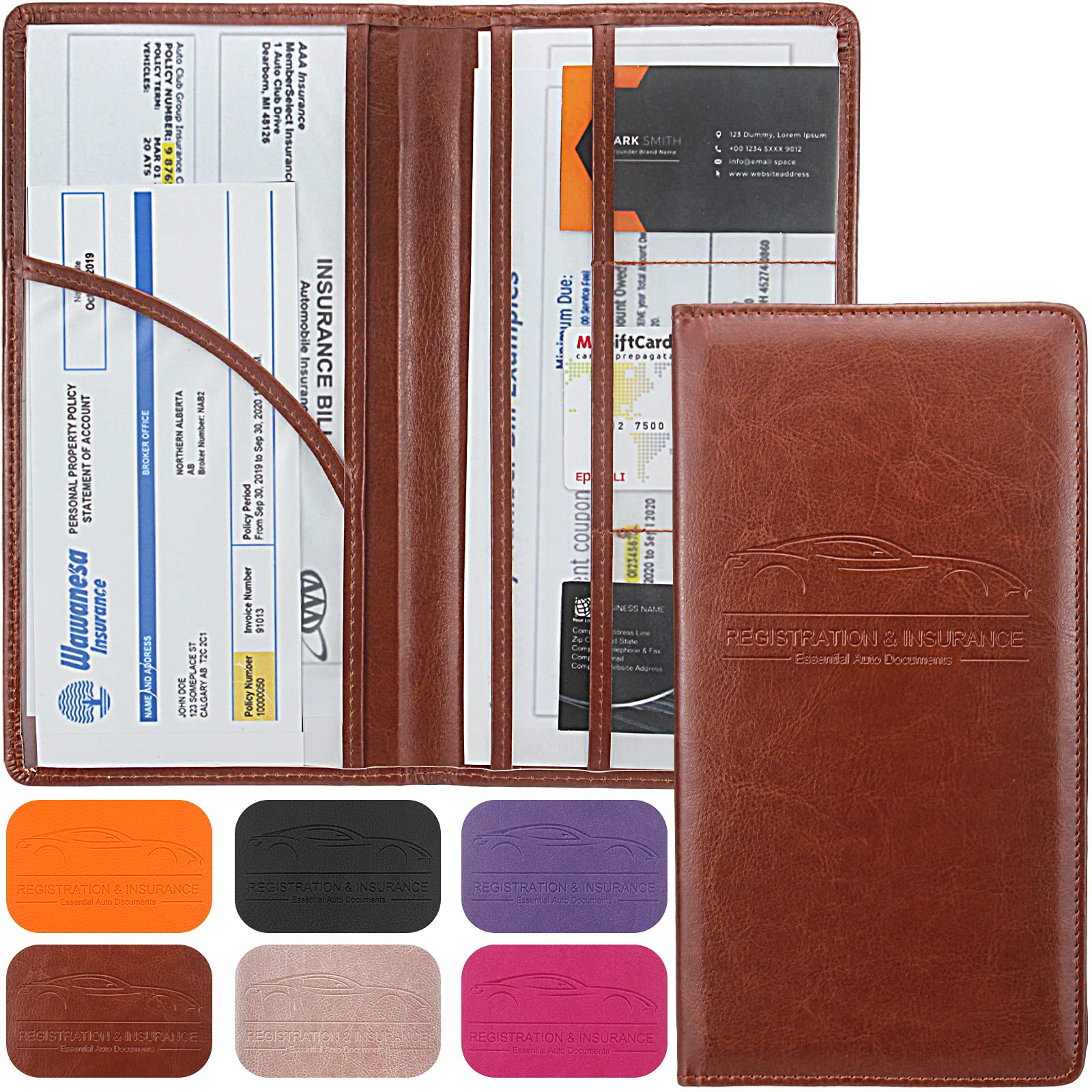 Lumimokki Premium Leather Car Registration & Insurance Card Holder With Magnetic Shut, Vehicle Glove Box Car Organizer - For Doc